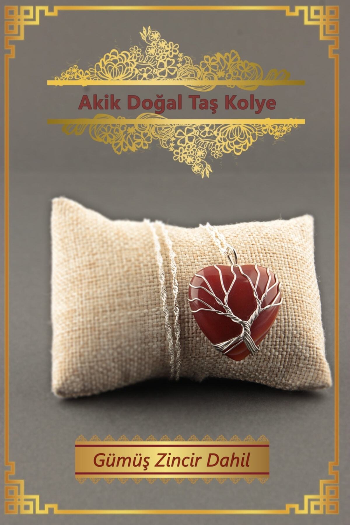 Sertifikalı Akik Kolye Ucu Gümüş Zincirle Birlikte