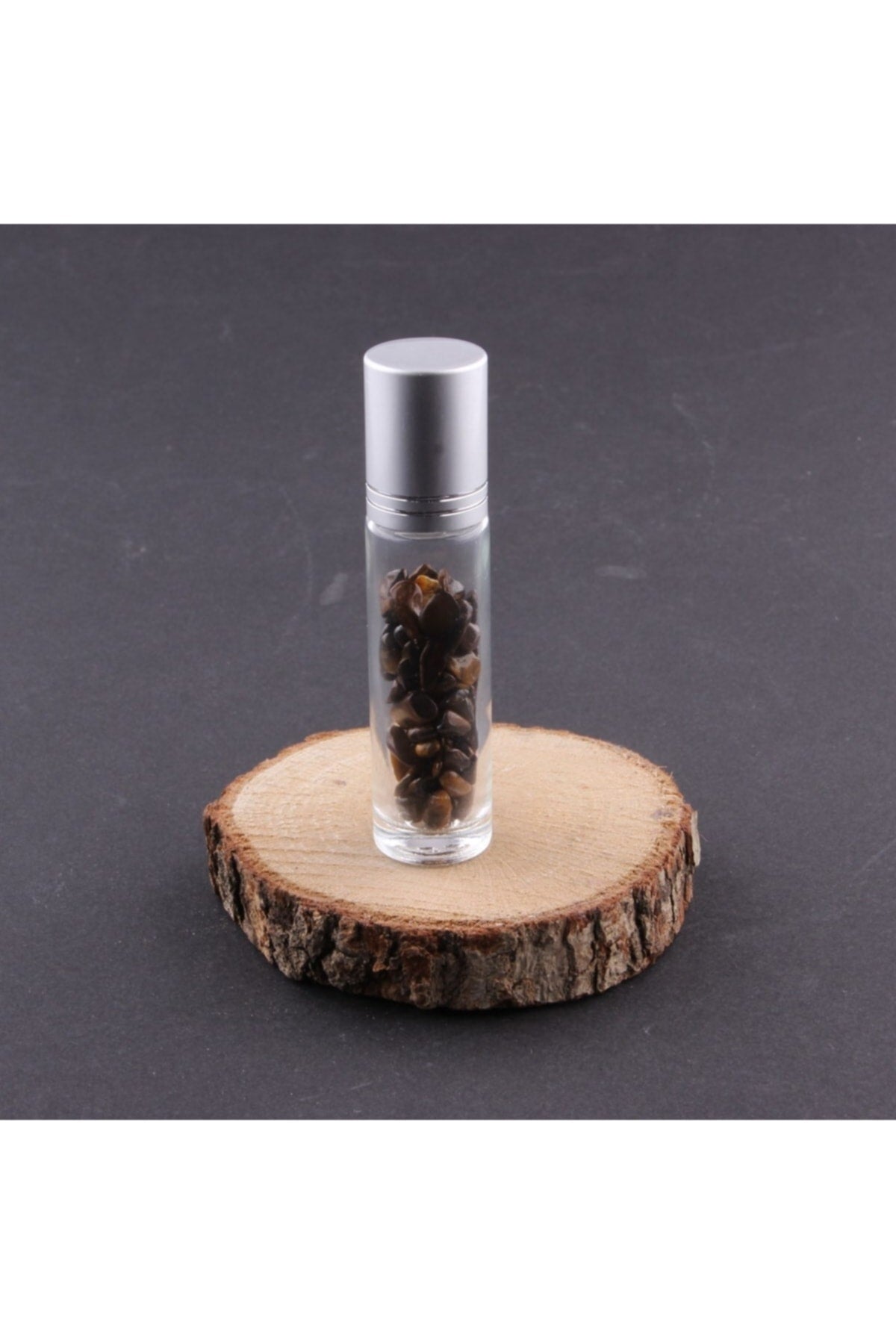 Sertifikalı Kaplan Gözü Taşı Doğal Taş Yüz Ve Cilt Esans Ve Yağ Şişesi - 10 Ml, 8 Cm Metal Kapak
