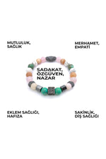 Sertifikalı Doğal Taş Bileklik- Turkuaz-morganit-pembe Kuvars-güneş Taşı-havlit-krizokol-hematit