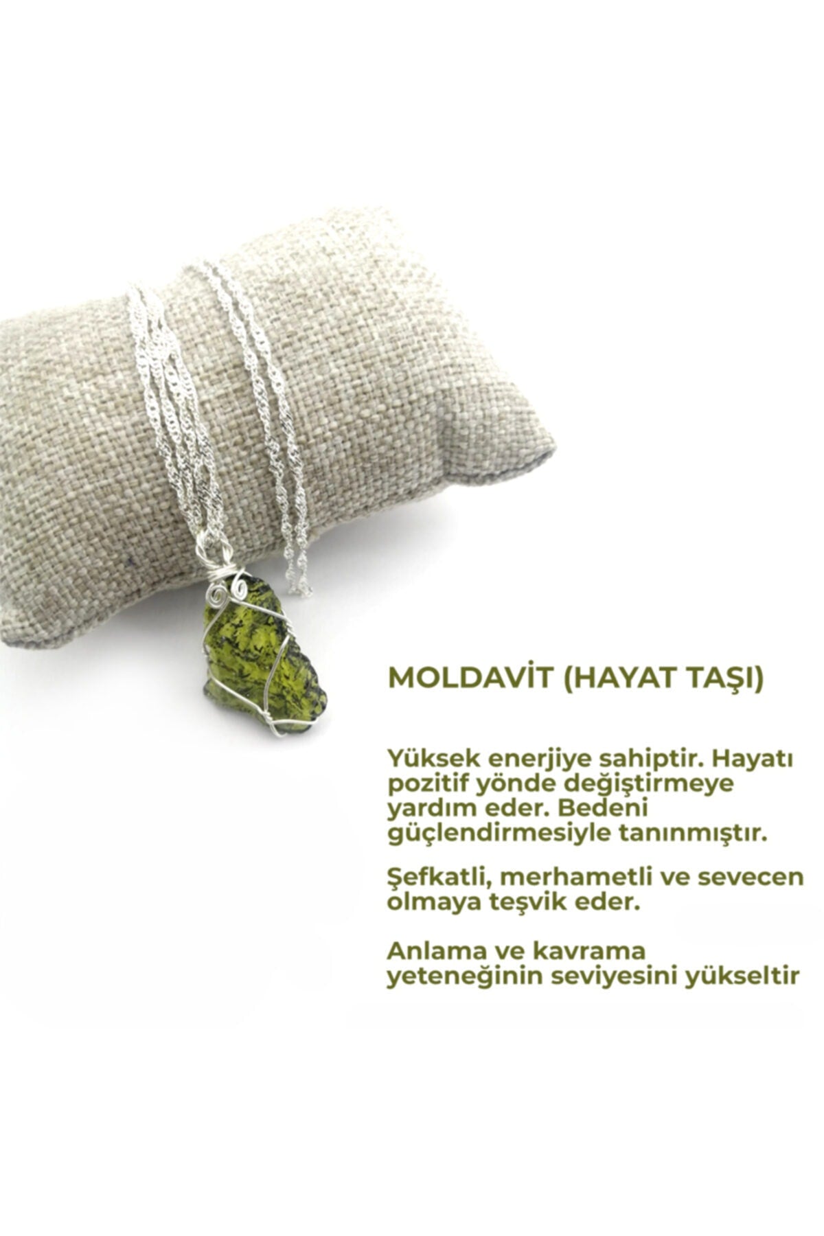 Sertifikalı Moldavit Doğal Taş Kolye