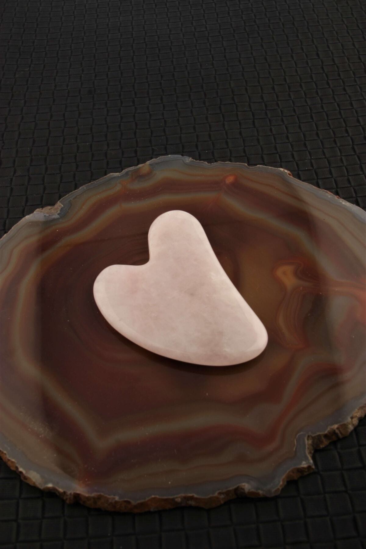 Sertifikalı Pembe Kuvars Doğal Taş Kalpli Gua Sha Masaj Aleti Ma008