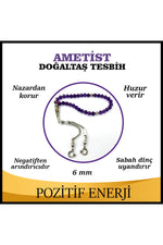Sertifikalı Ametist Doğaltaş Tesbih 6 Mm, T203