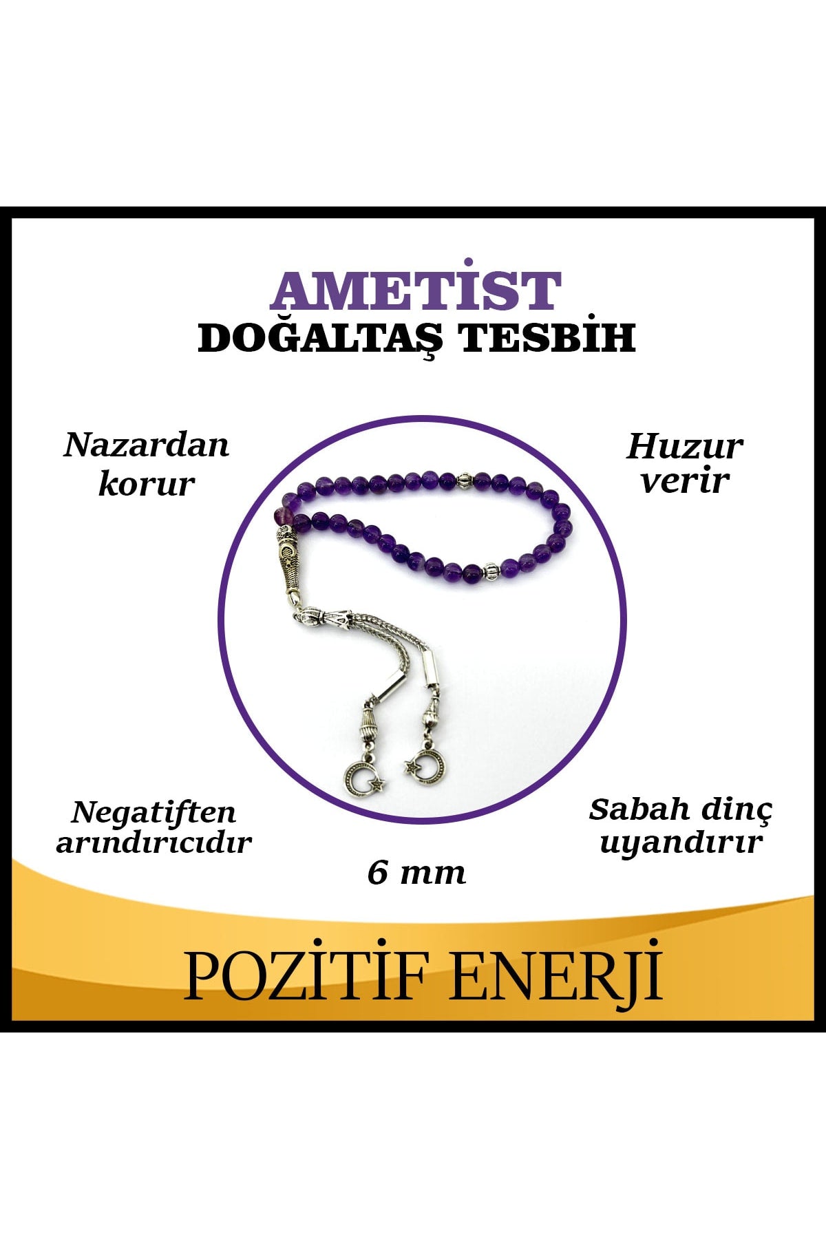 Sertifikalı Ametist Doğaltaş Tesbih 6 Mm, T203