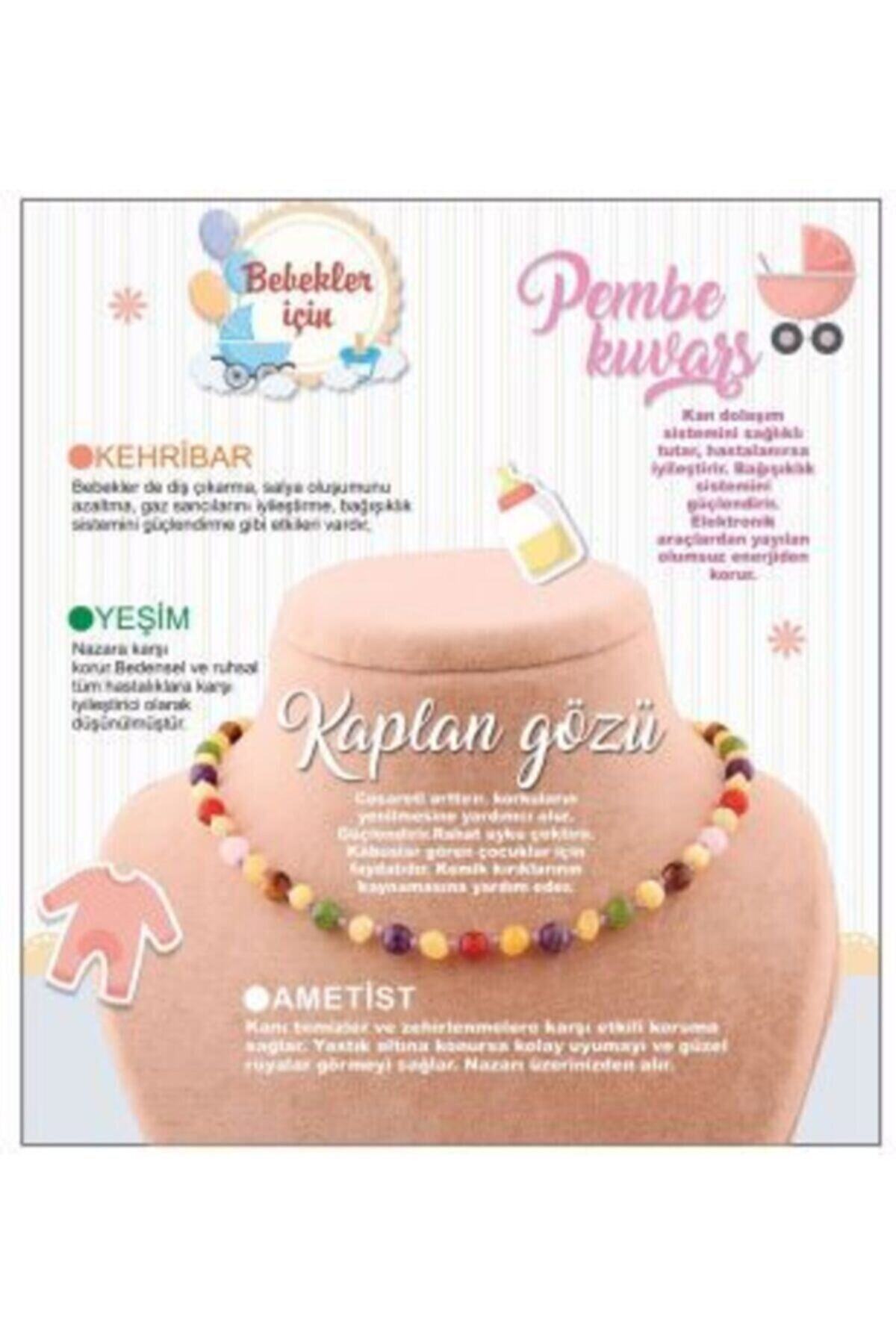 Sertifikalı Doğal Taş Bebek Kolye - Kehribar,yeşim,kaplan Gözü,ametist,pembe Kuvars