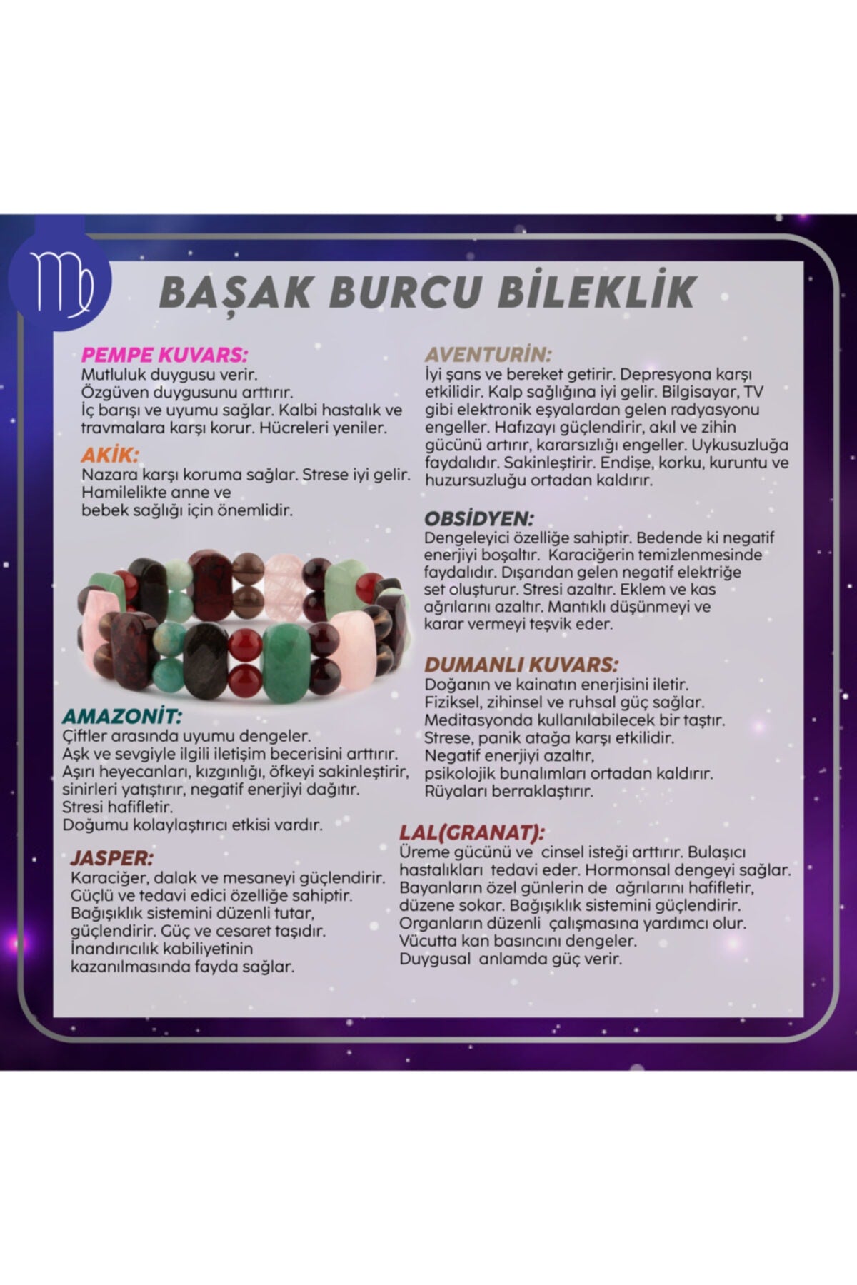 Sertifikalı Başak Burcu Doğal Taş Roleks Bileklik B004