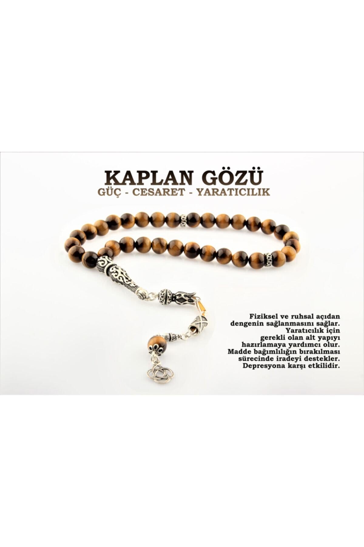 Sertifikalı Kaplan Gözü Doğal Taş Tesbih (GÜMÜŞ İMAME GÜMÜŞ PÜSKÜL)