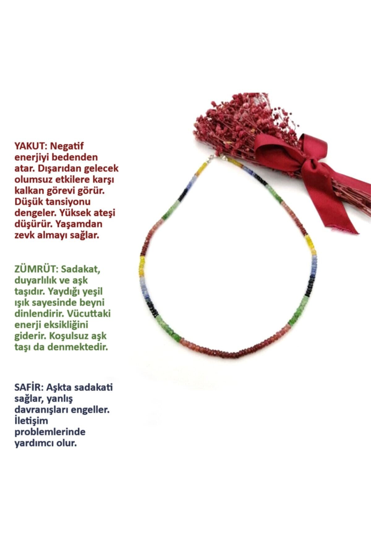 Sertifikalı Doğal Taş Kolye- Yakut, Safir, Zümrüt
