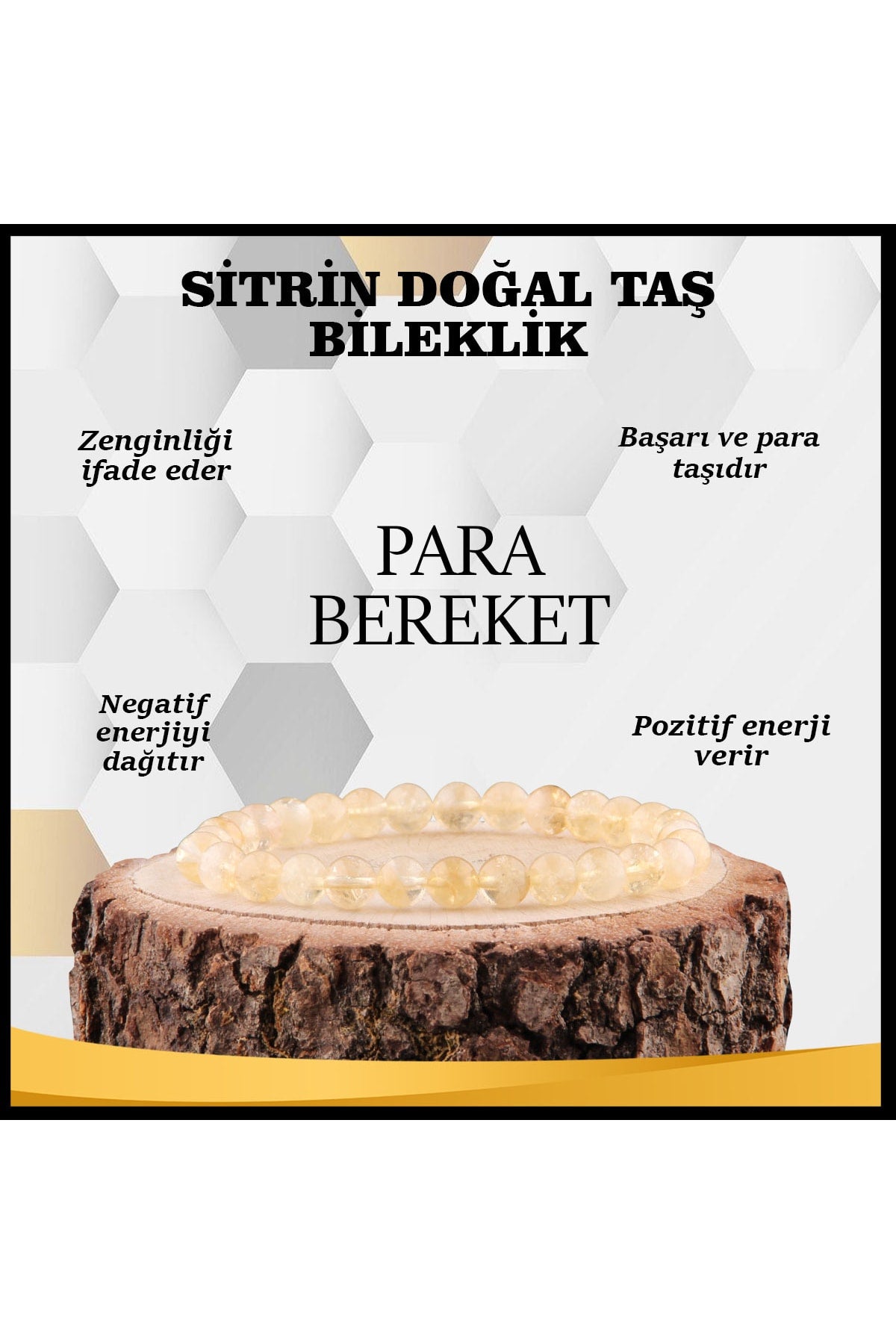 Sertifikalı Sitrin Doğal Taş Bileklik 6 Mm - B848
