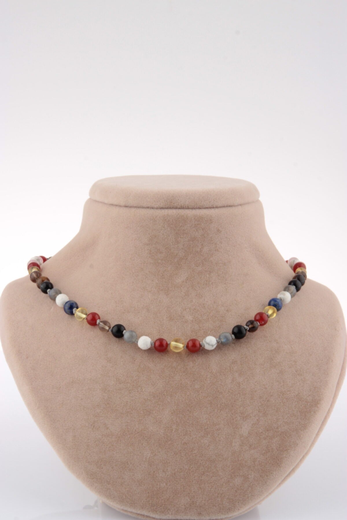 Öğrenci Kolyesi Kehribar-akik-lapis-labradorit-havlit-pembe Kuvars-dumanlı Kuvars-kaplan Gözü