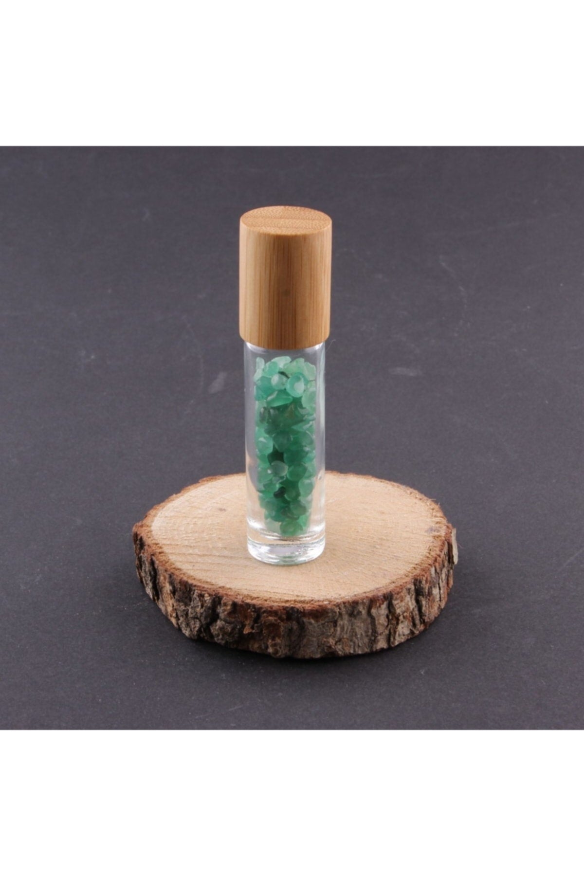 Sertifikalı Aventurin Taşı Doğal Taş Yüz Ve Cilt Esans Ve Yağ Şişesi - 10 Ml, 8 Cm Bambu Kapak