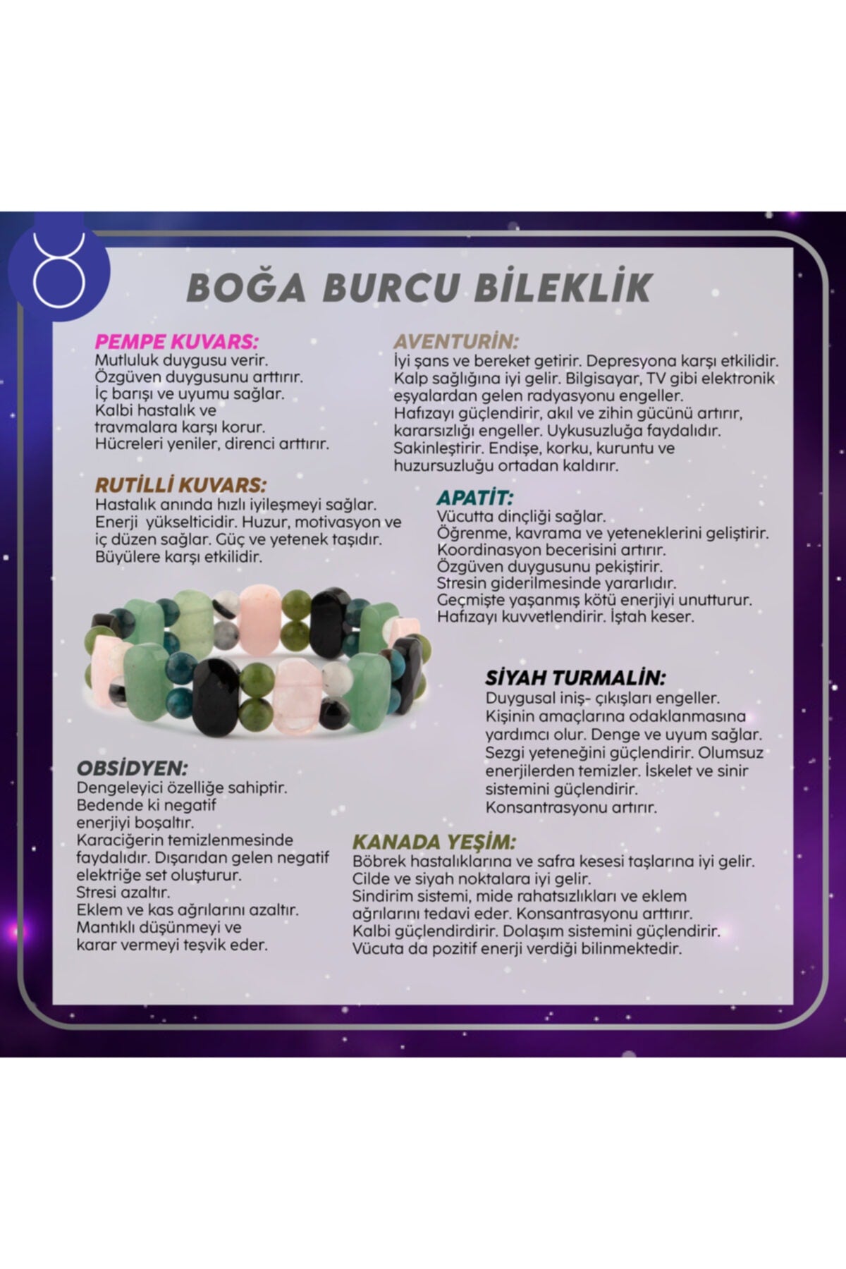 Sertifikalı Boğa Burcu Doğal Taş Roleks Bileklik B005