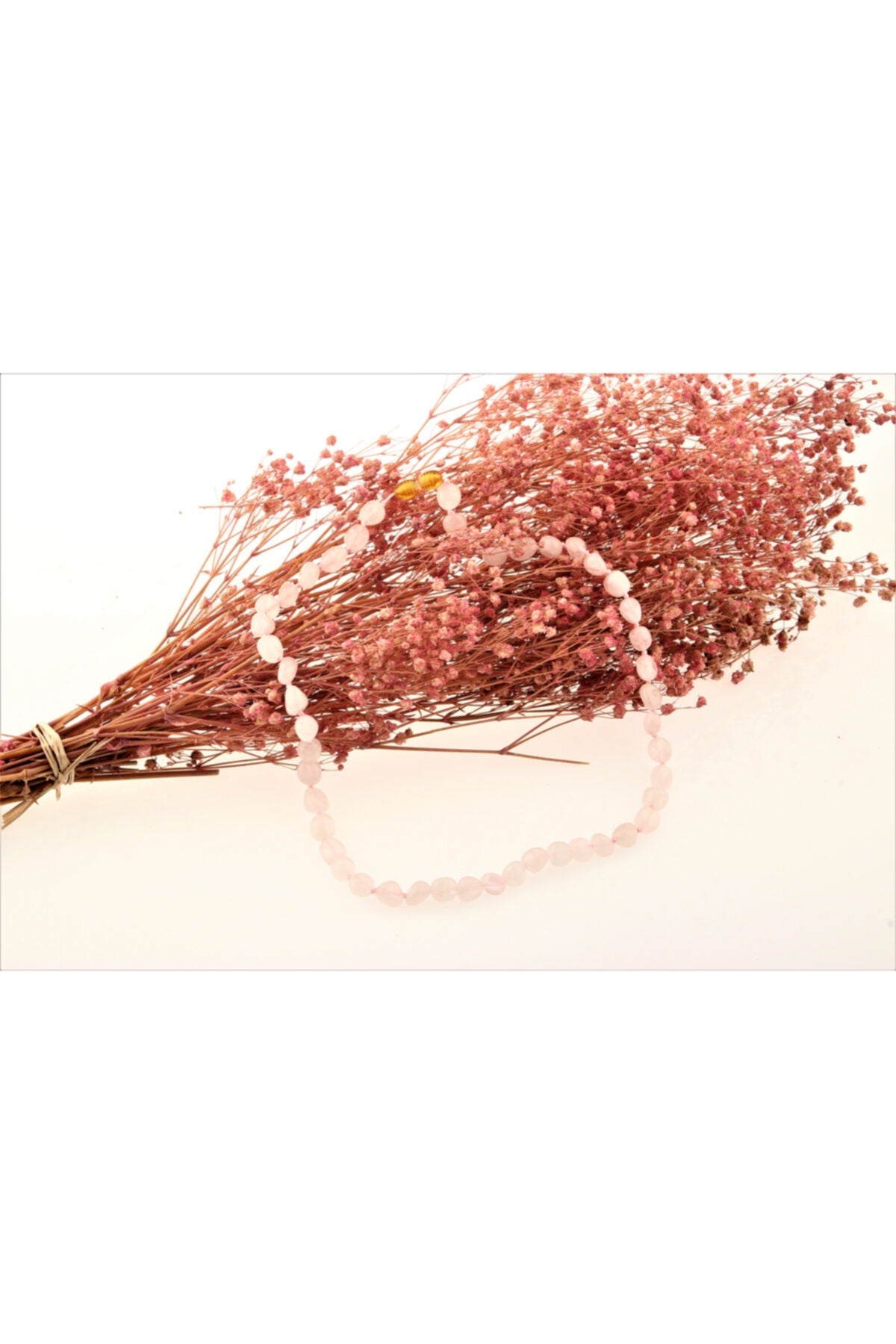 Sertifikalı Pembe Kuvars Natural Kesim Doğal Kolye