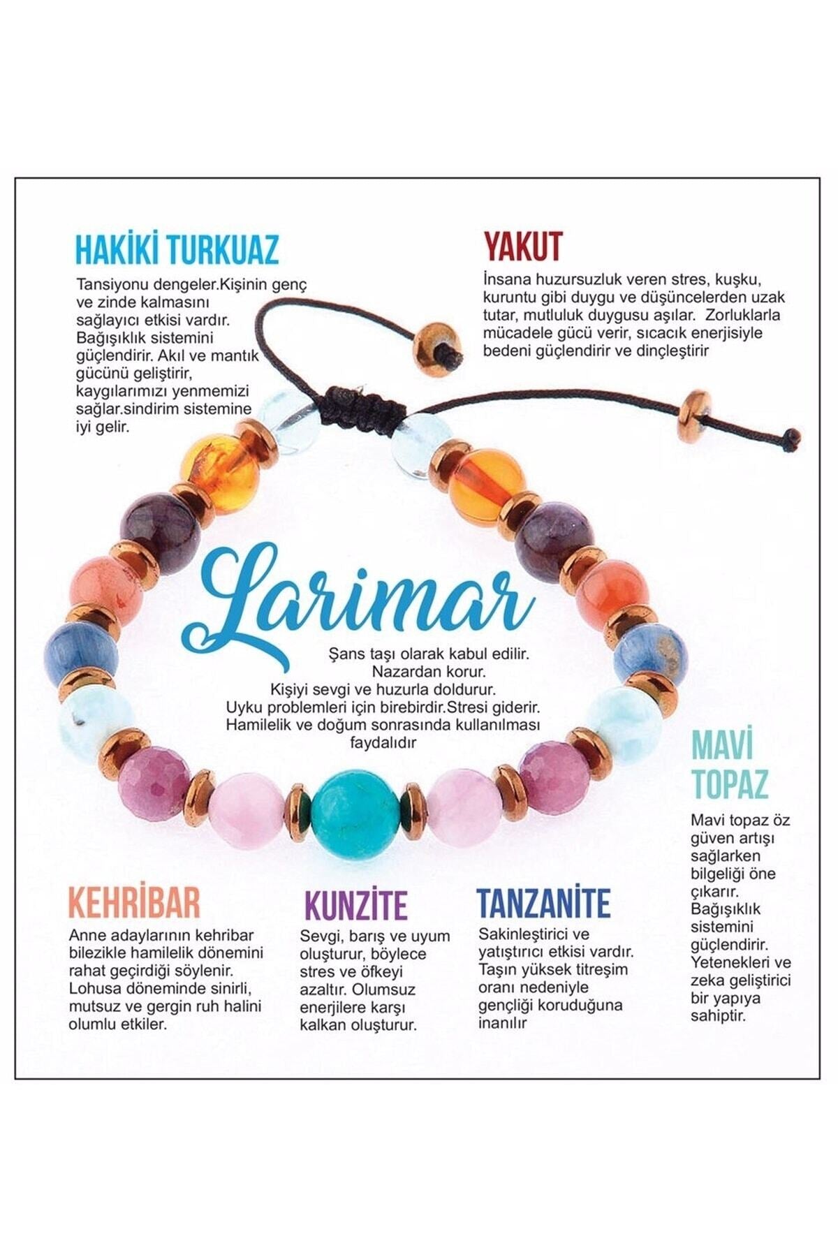 Sertifikalı Doğal Taş Bileklik - Kehribar,larimar,hakiki Turkuaz,mavi Topaz,tanzanit,yakut,kunzit