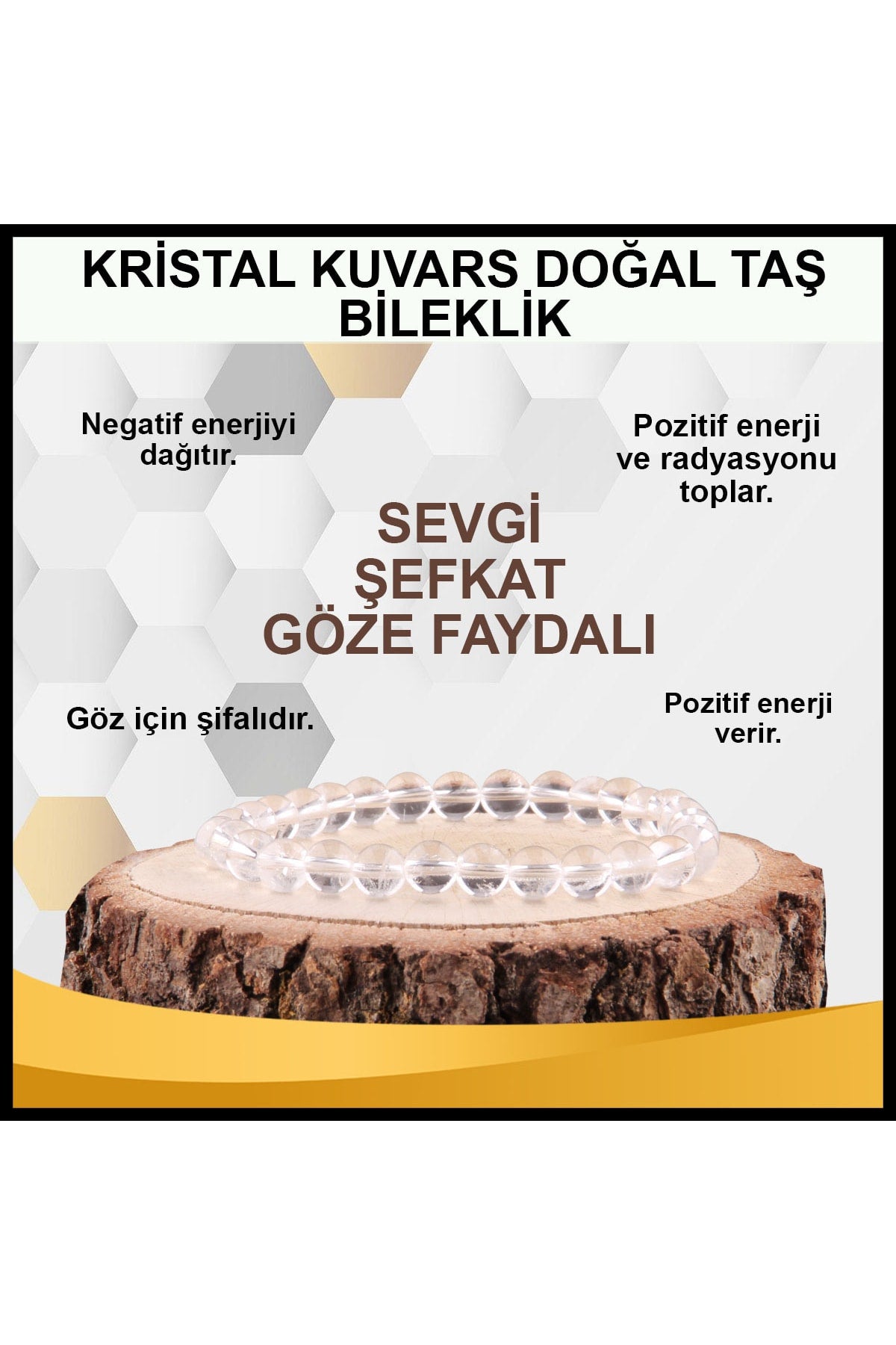 Sertifikalı Kristal Kuvars Doğal Taş Bileklik 6 Mm - B830