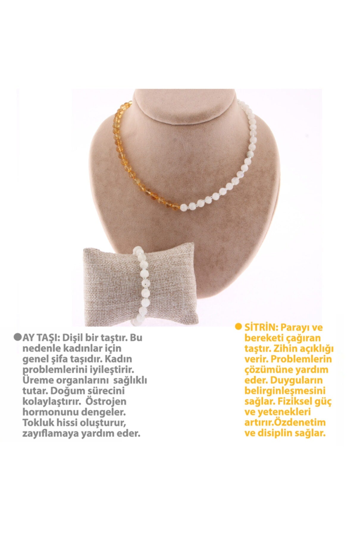 Sertifikalı Ay Taşı-sitrin Kolye Ve Bileklik Set Takı