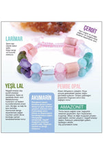 Sertifikalı Doğal Taş Bileklik - Larimar-çeroit-yeşil Lal-akuamarin-pembe Opal-amazonit