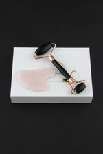 Sertifikalı Obsidyen Masaj Taşı Roller Ve Pembe Kuvars Gua Sha Kalp Tasarımlı Set