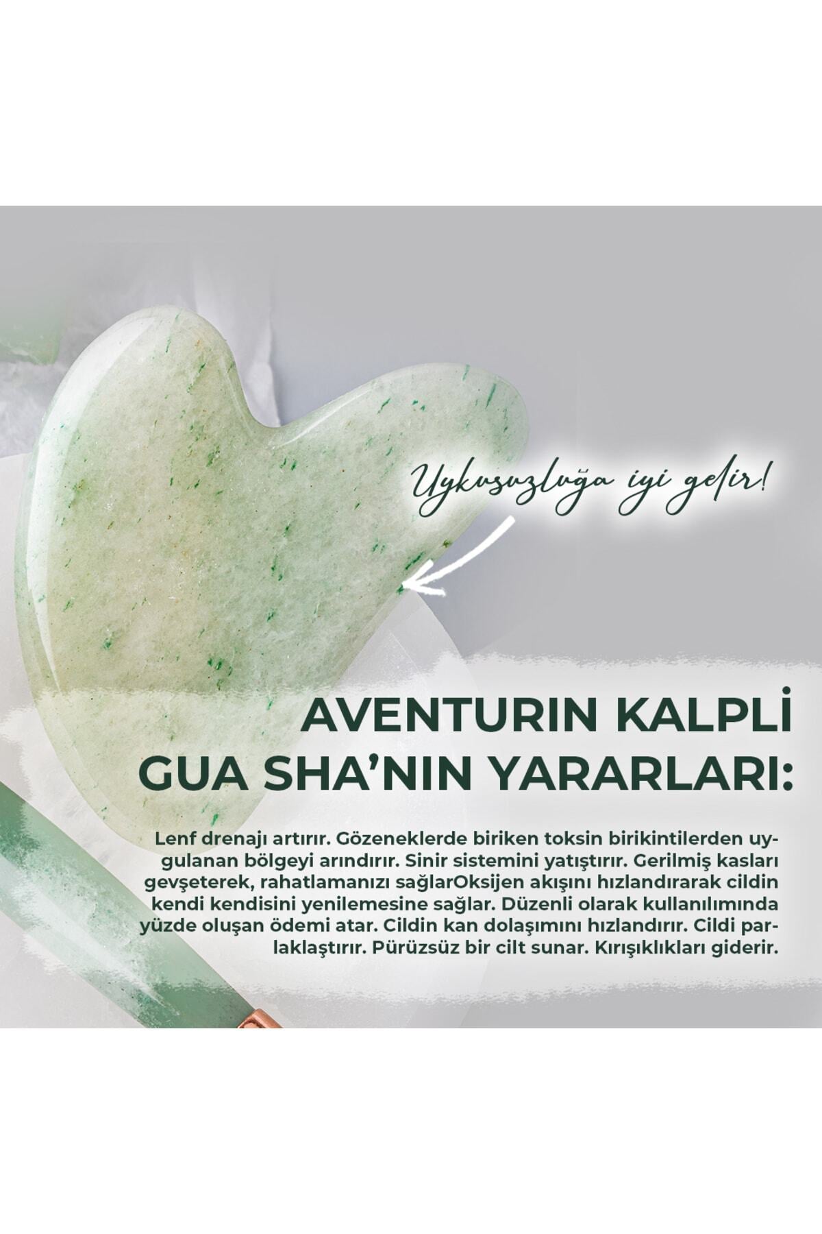 Sertifikalı Aventurin Doğal Taşı Roller Ve Kalpli Gua Sha Masaj Takımı
