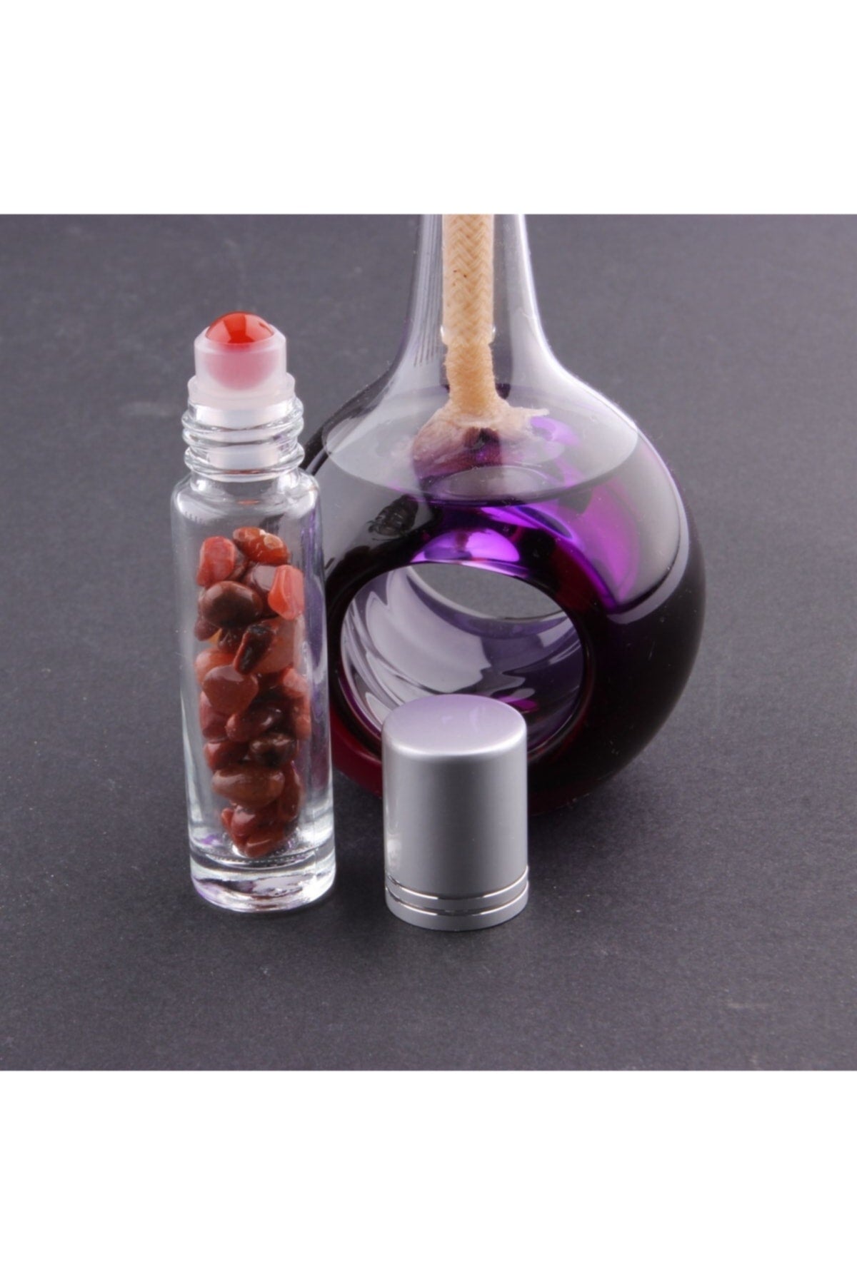 Sertifikalı Akik Taşı Doğal Taş Yüz Ve Cilt Esans Ve Yağ Şişesi - 10 Ml, 8 Cm Metal Kapak