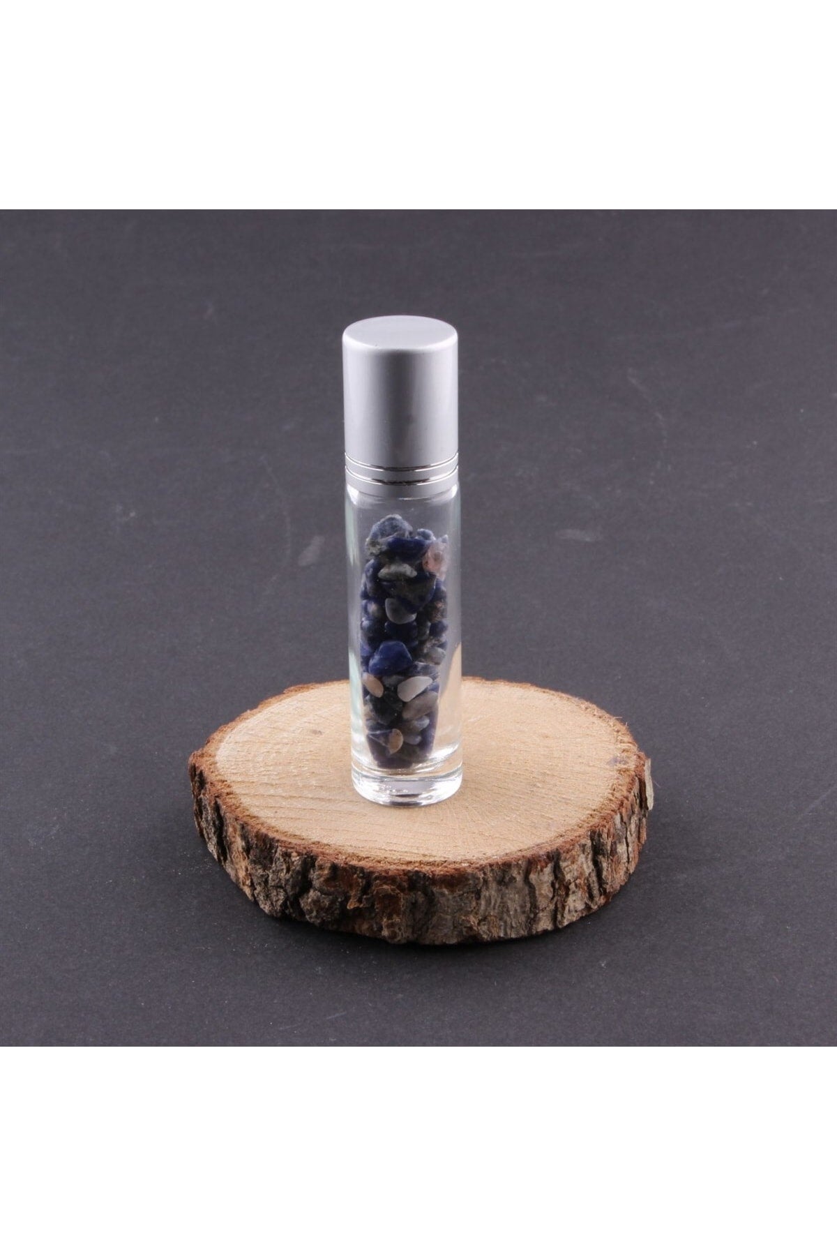 Sertifikalı Sodalit Taşı Doğal Taş Esans Ve Yağ Şişesi - 10 Ml, 8 Cm Metal Kapak - Eyş013