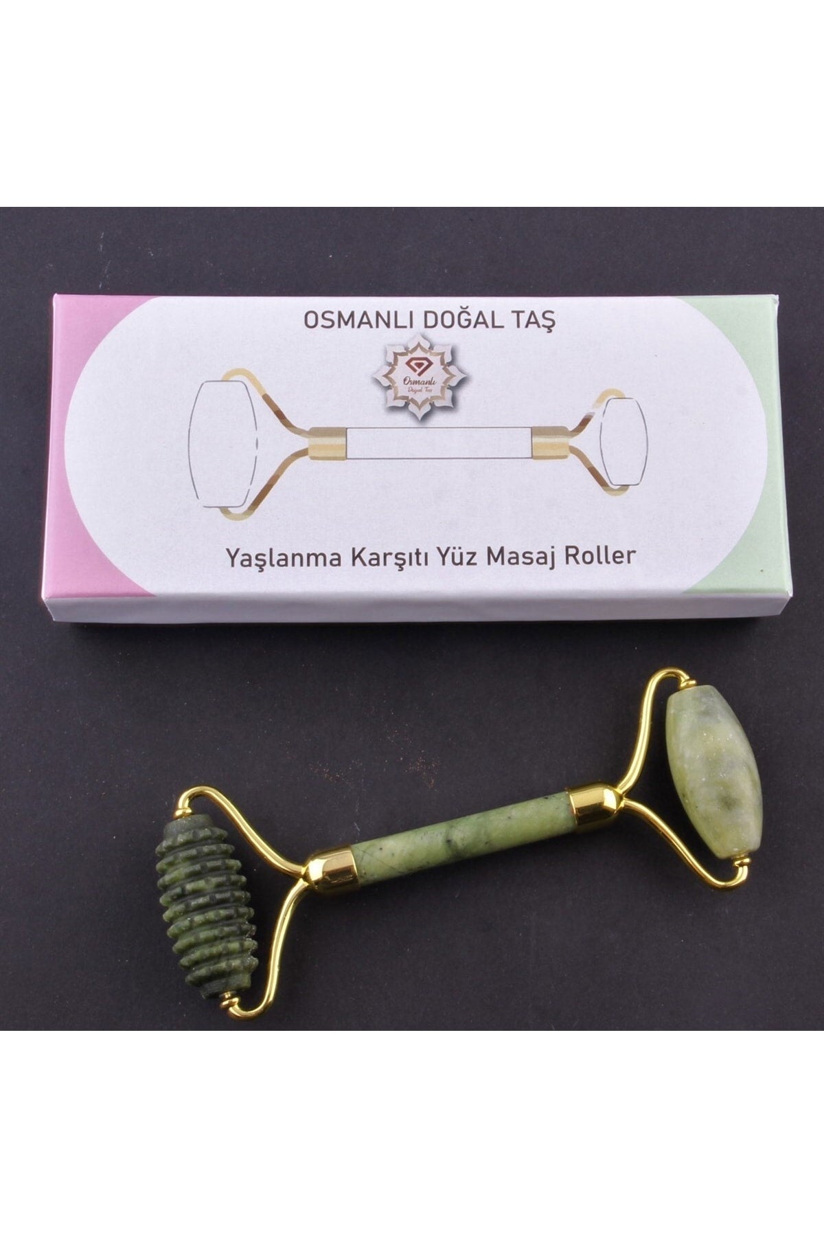 Sertifikalı Yeşim Doğal Taşı Tırtıklı Roller Masaj Aleti 15 X 6 Cm Ma016