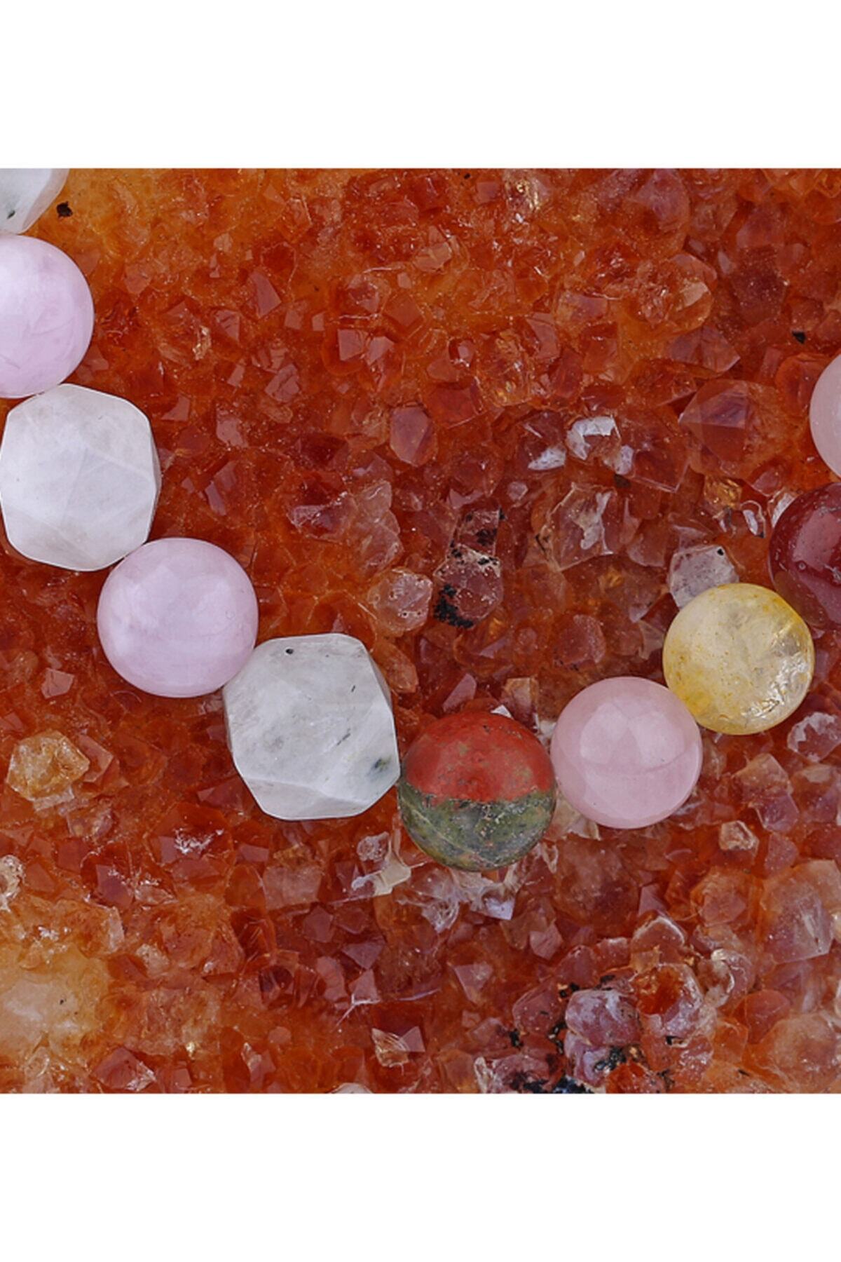 Sertifikalı Doğal Taş Bileklik - Unakit-jasper-ay Taşı-pembe Kuvars-sitrin