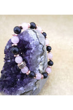 Sertifikalı Doğal Taş Bileklik - Pembe Kuvars,shungite