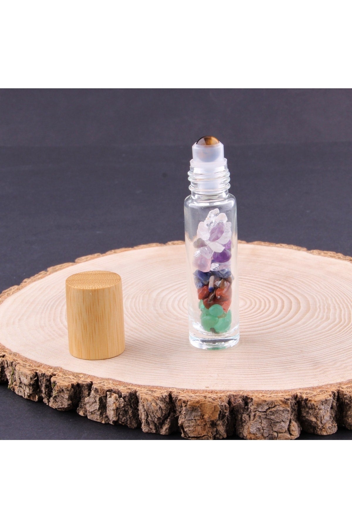 Sertifikalı Çakra Doğal Taş Esans Ve Yağ Şişesi - 150 Ml, 8 Cm Bambu Kapak - Eyş016