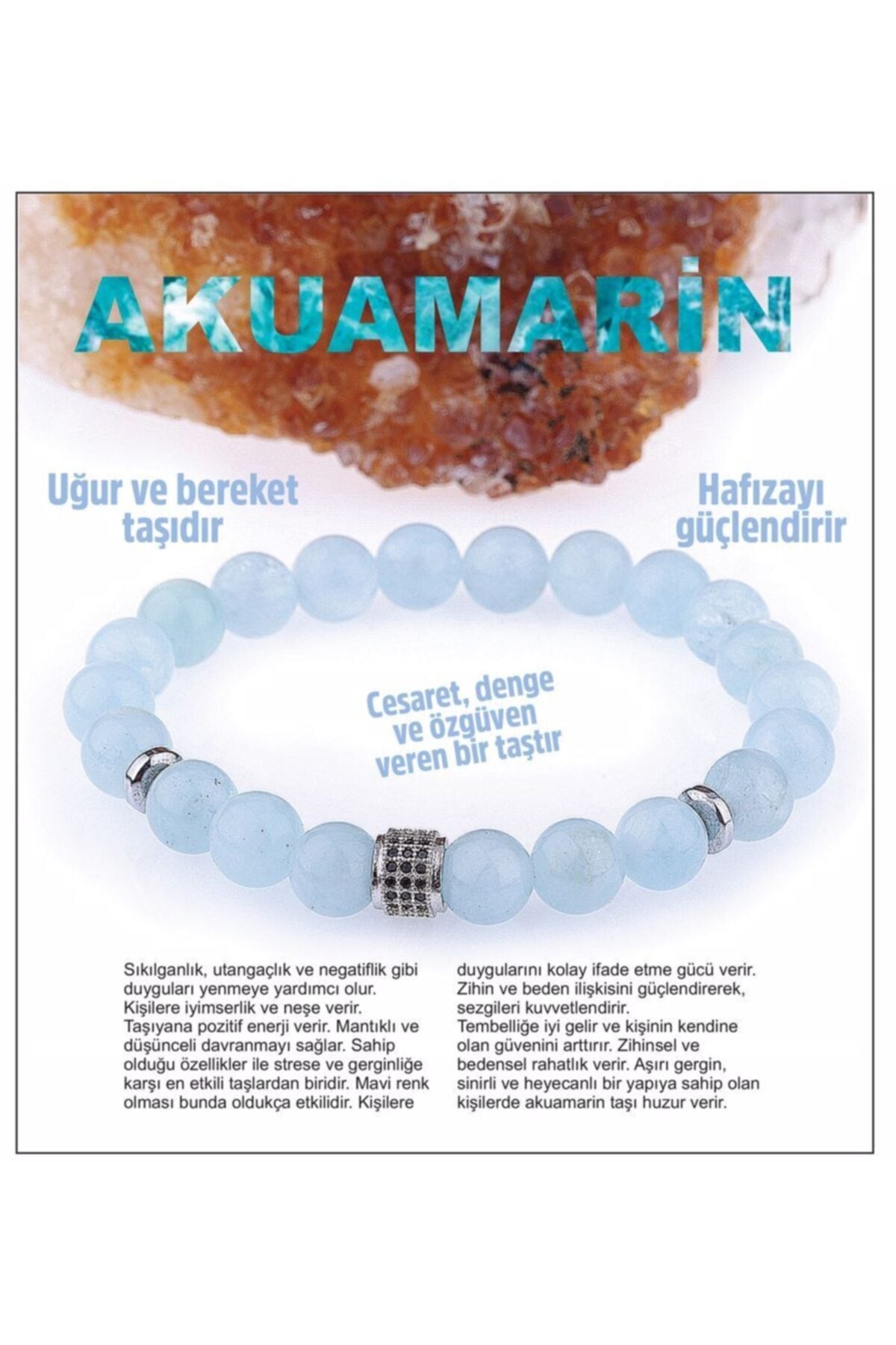 Sertifikalı Doğal Taş Bileklik - Akuamarin