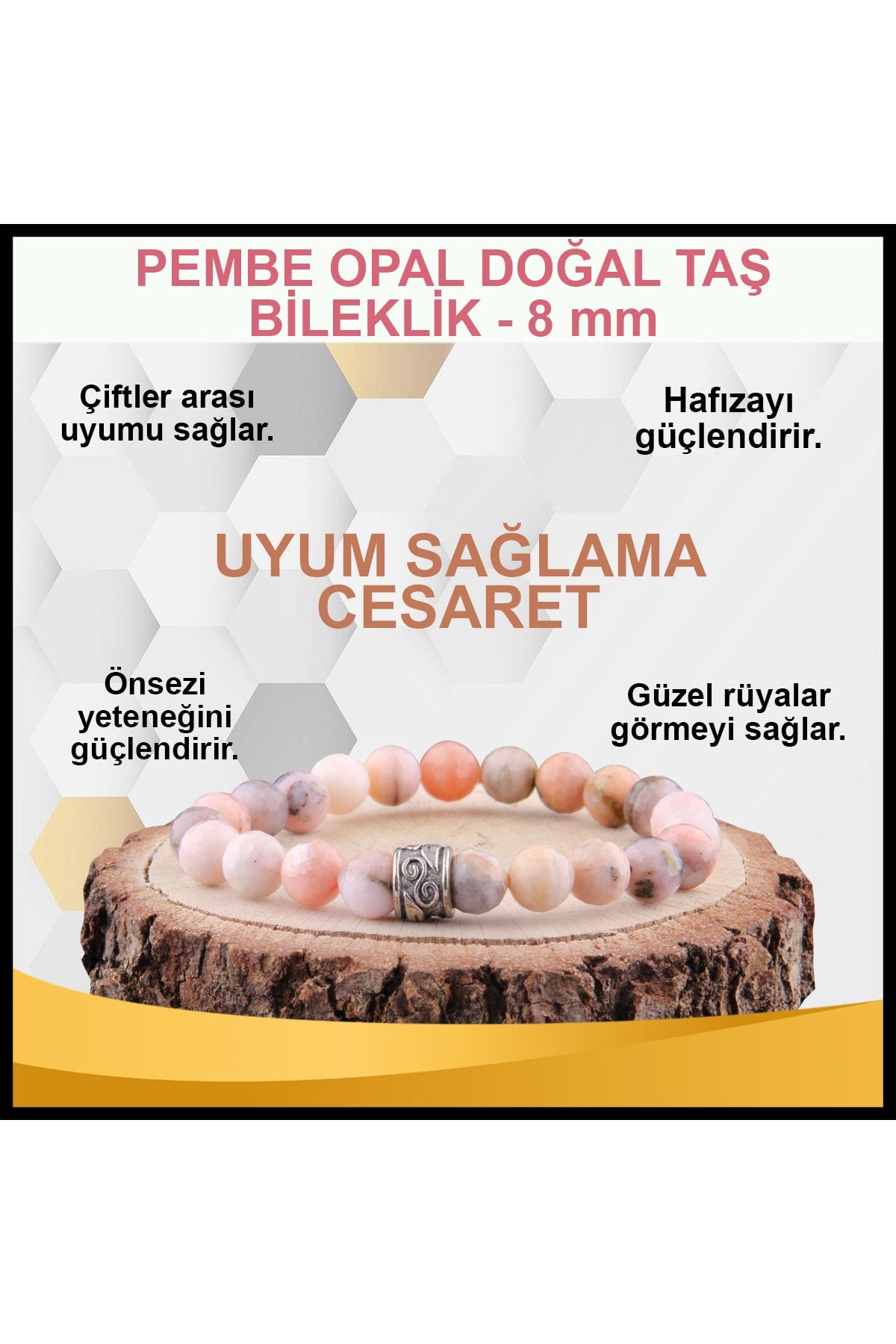 Sertifikalı Pembe Opal Doğal Taş Bileklik 8 Mm - B878