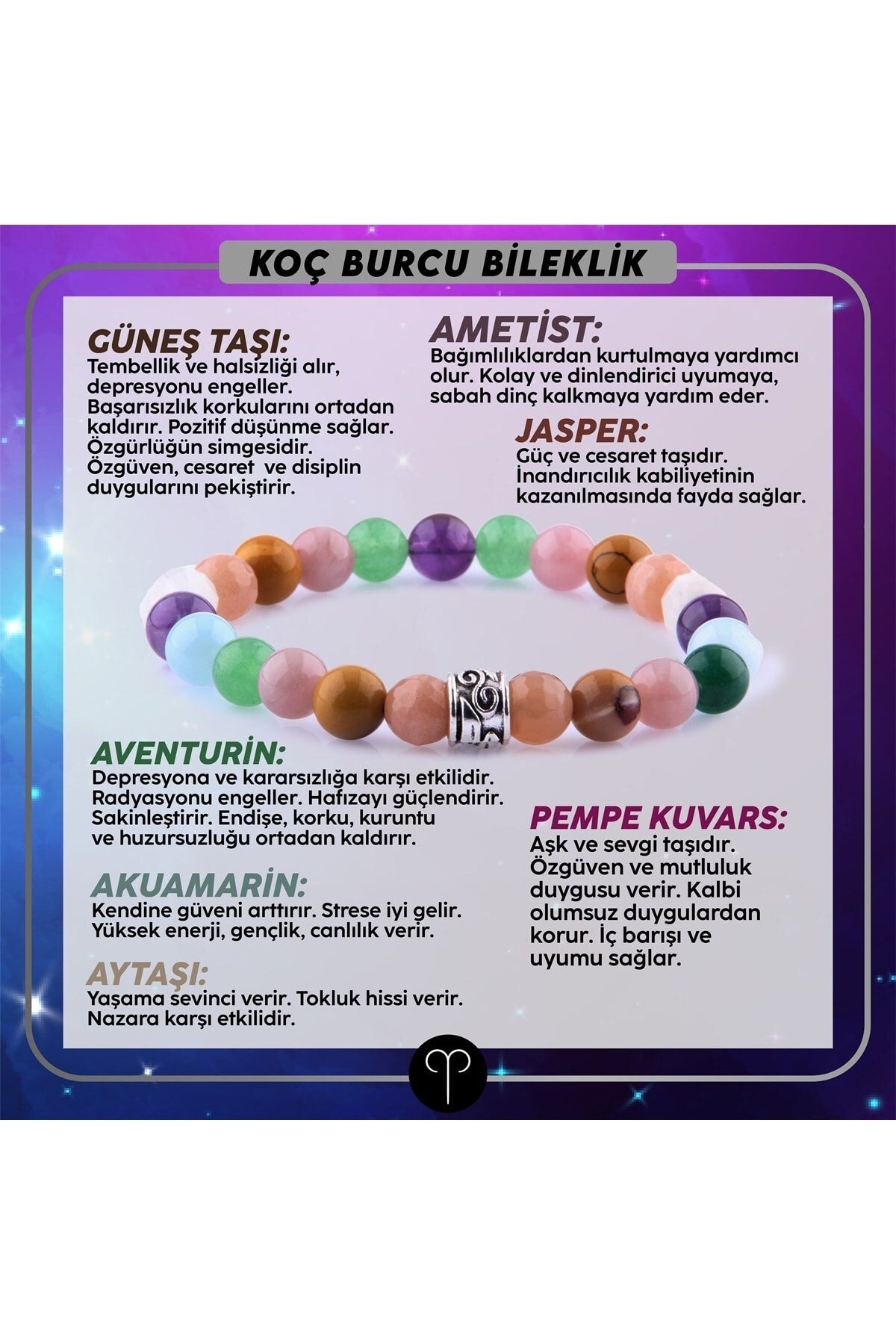 Sertifikalı Koç Burcu Doğal Taş Kolye B091