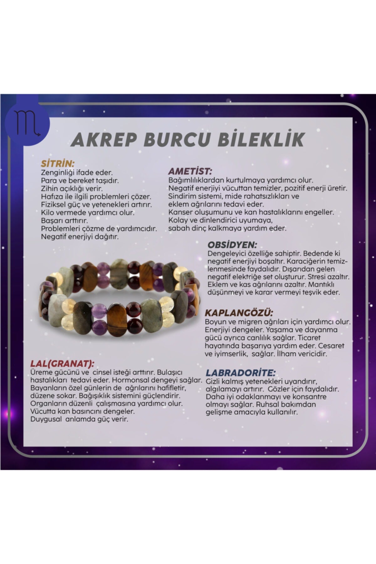 Sertifikalı Akrep Burcu Doğal Taş Roleks Bileklik B001