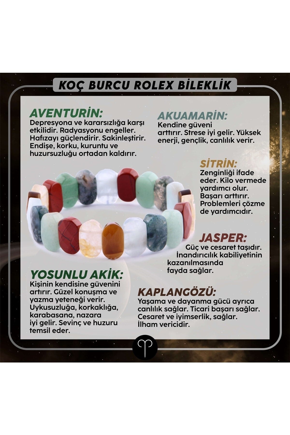 Sertifikalı Koç Burcu Roleks Bileklik B035