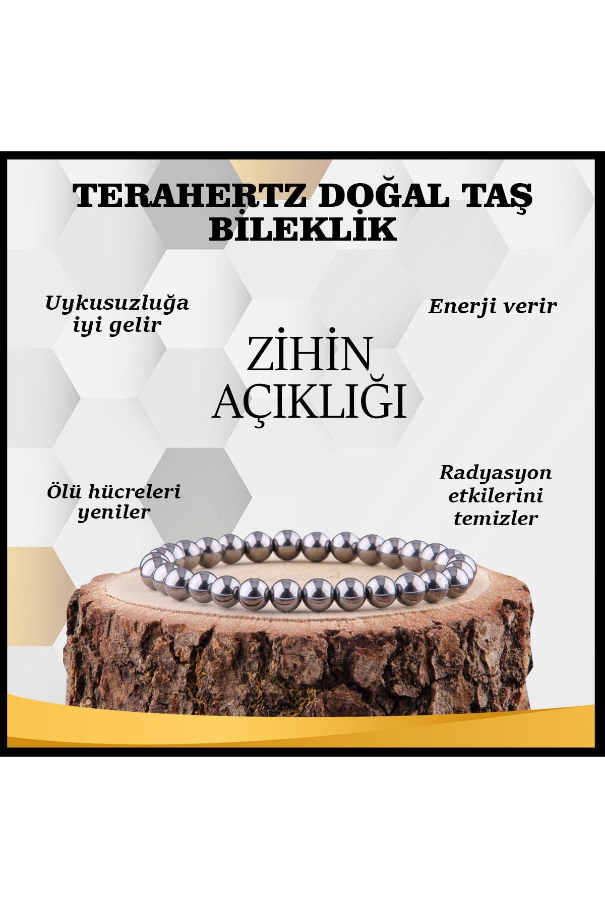 Sertifikalı Terahertz Doğal Taş Bileklik 6 Mm - B850