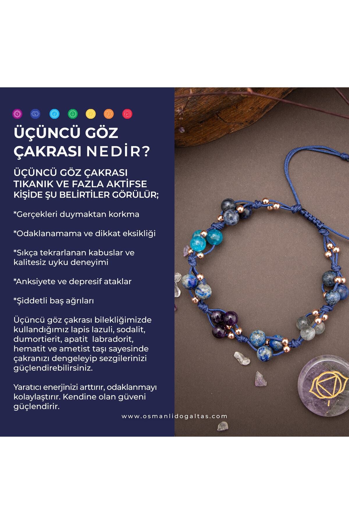 Sertifikalı Üçüncü Göz Çakra Bilekliği Lapis, Sodalit, Ametist Doğal Taşlı Makrome Kapama