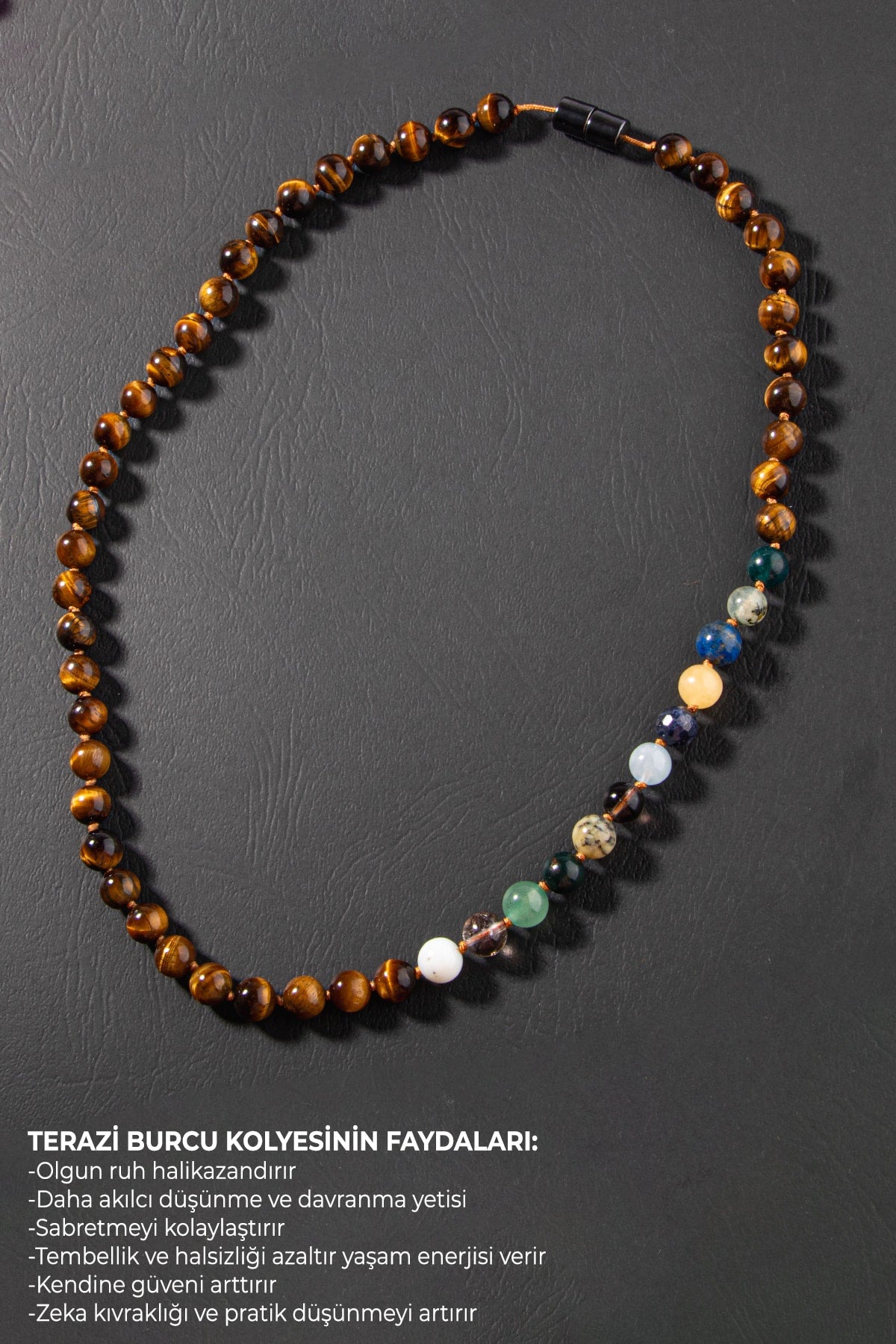 Terazi Burcu Düğümlü Kolye Sertifikalı Doğal Taşlı (Ametrin, Safir, Opal, Lapis, Kaplan Gözü)