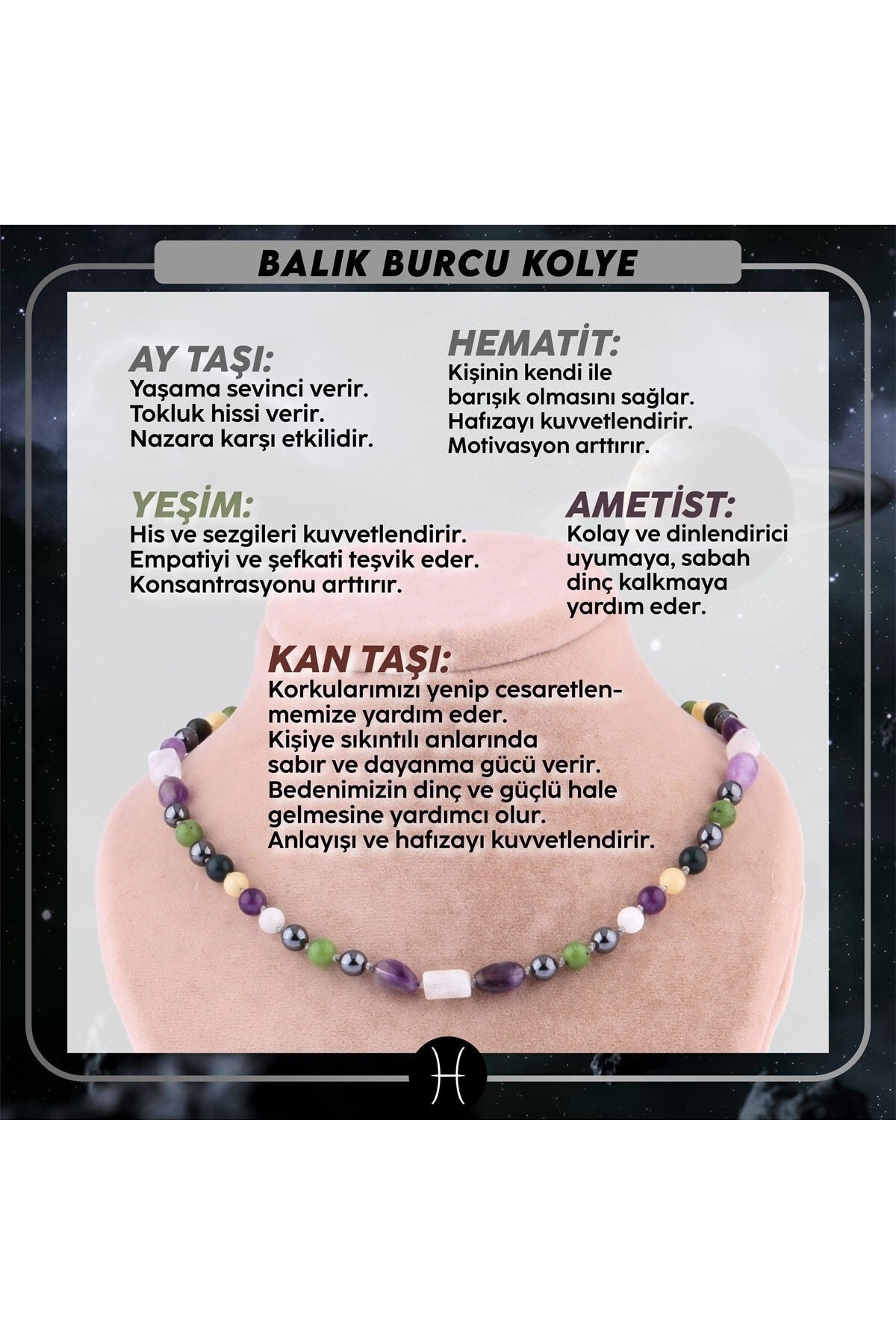Sertifikalı Balık Burcu Doğal Taş Kolye M248