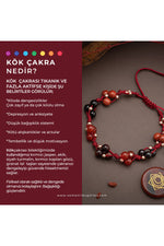 Sertifikalı Kök Çakra Bölgesi Kırmızı Akik, Siyah Turmalin, Granat Lal Doğal Taşlı Makrome Bileklik