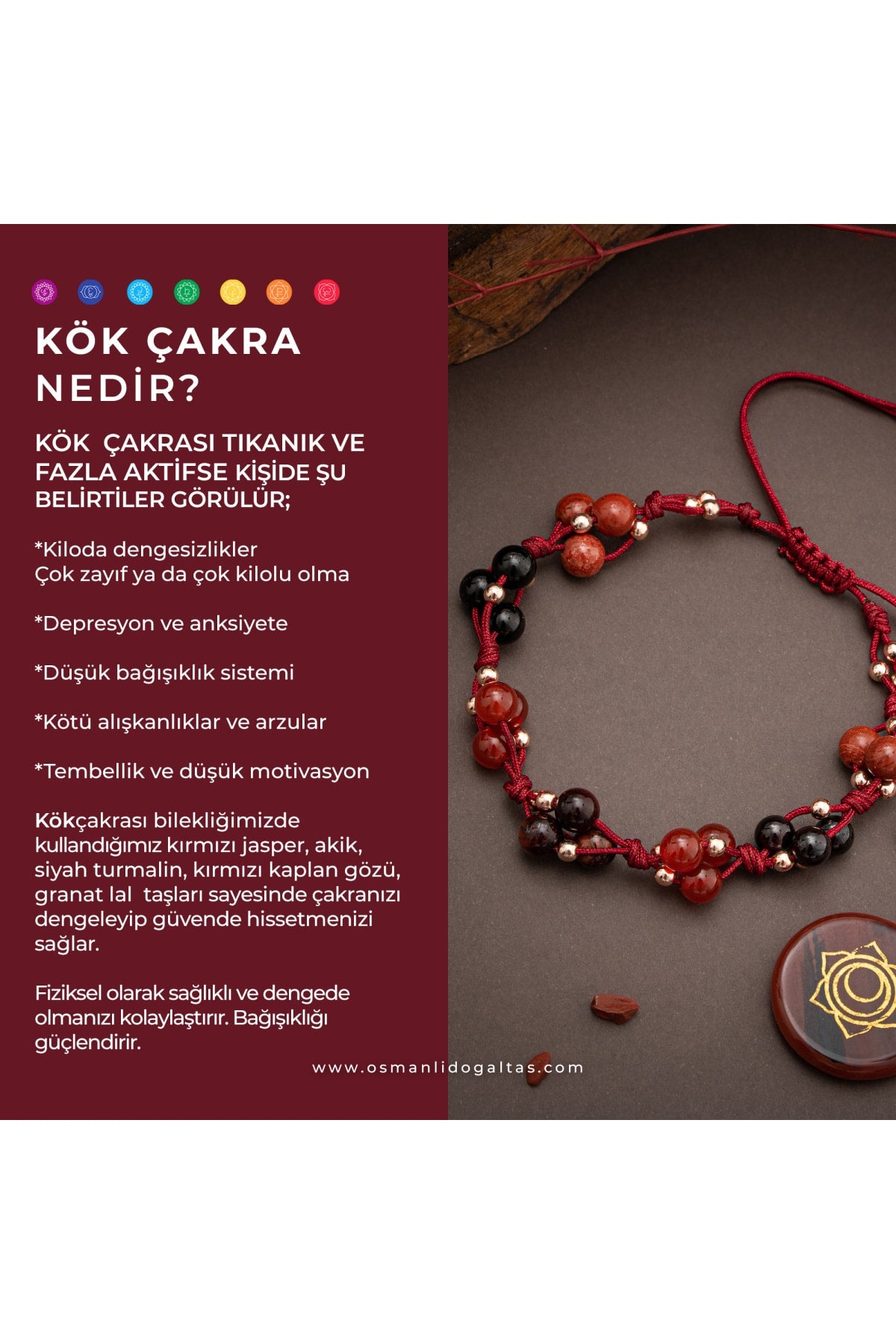 Sertifikalı Kök Çakra Bölgesi Kırmızı Akik, Siyah Turmalin, Granat Lal Doğal Taşlı Makrome Bileklik