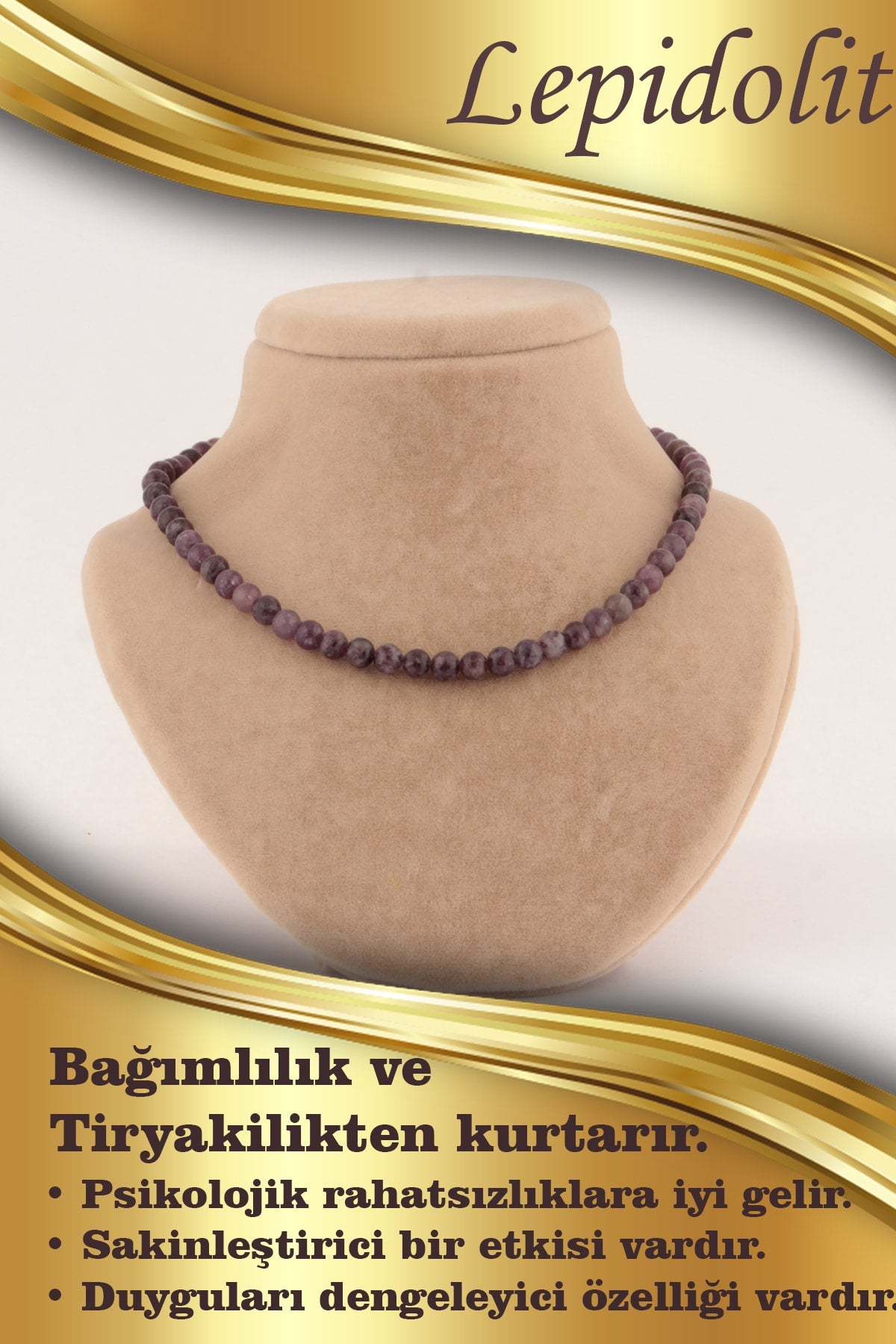Sertifikalı Lepidolit 6mm Kolye (DÜĞÜMSÜZ)