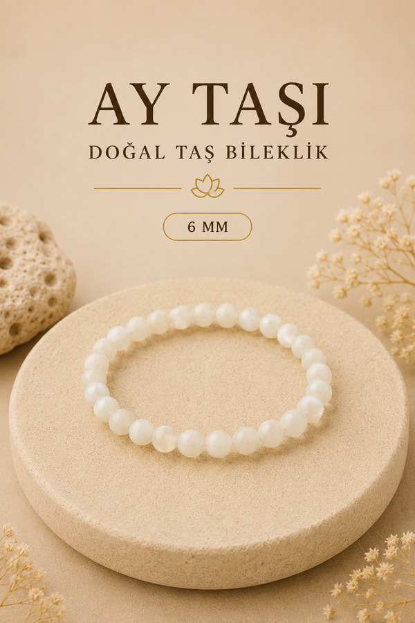 Sertifikalı Ay Taşı Doğaltaş Bileklik 6 Mm B098