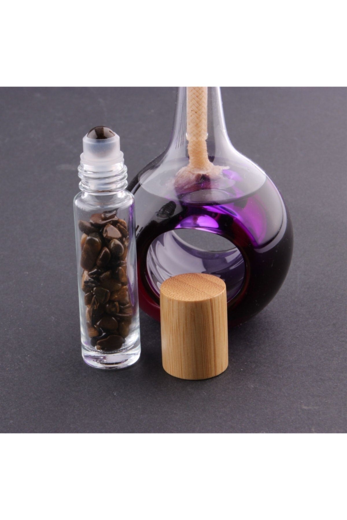 Sertifikalı Kaplan Gözü Taşı Doğal Taş Yüz Ve Cilt Esans Ve Yağ Şişesi - 10 Ml, 8 Cm Bambu Kapak