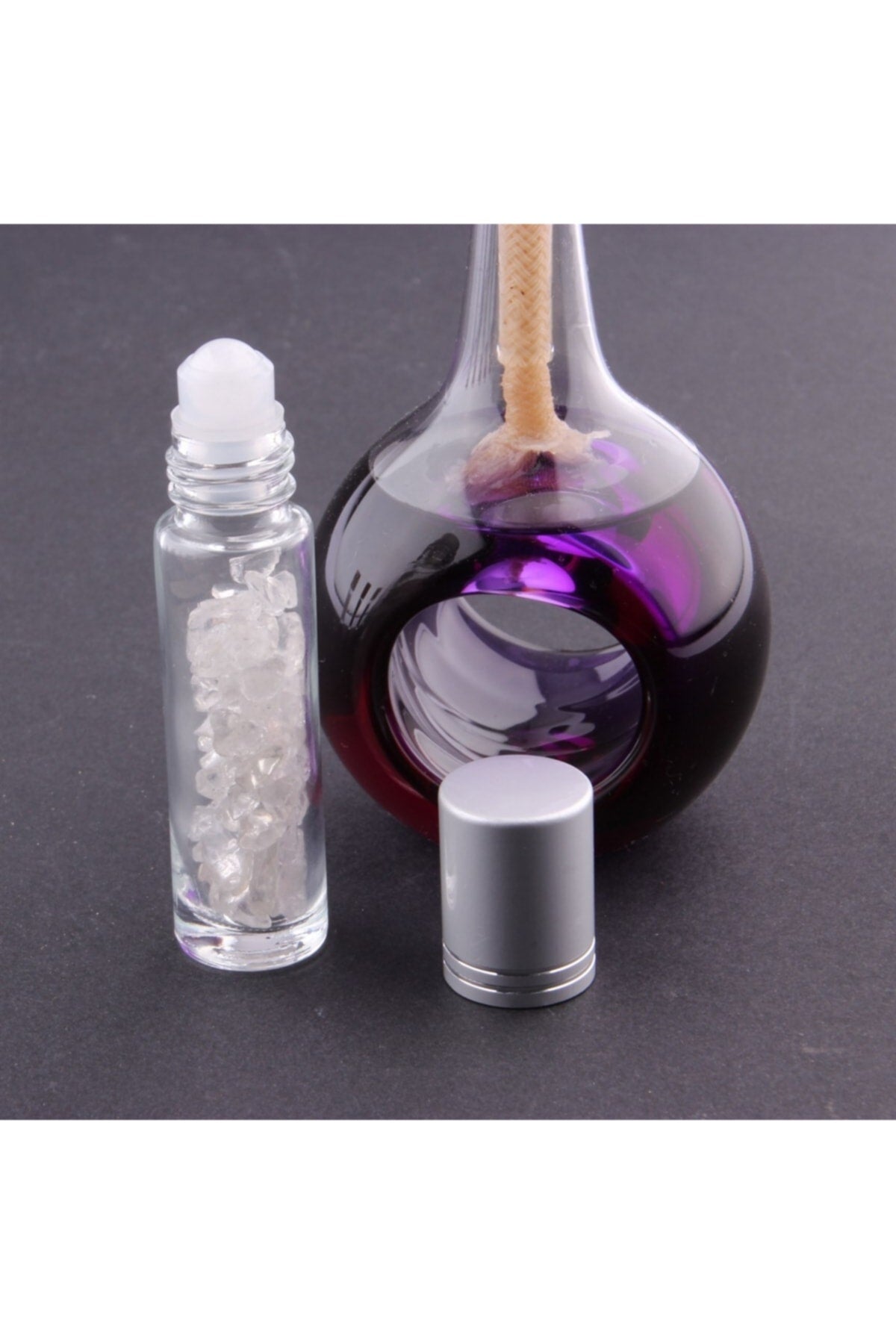 Sertifikalı Kristal Kuvars Doğal Taş Yüz Ve Cilt Esans Ve Yağ Şişesi - 10 Ml, 8 Cm Metal Kapak