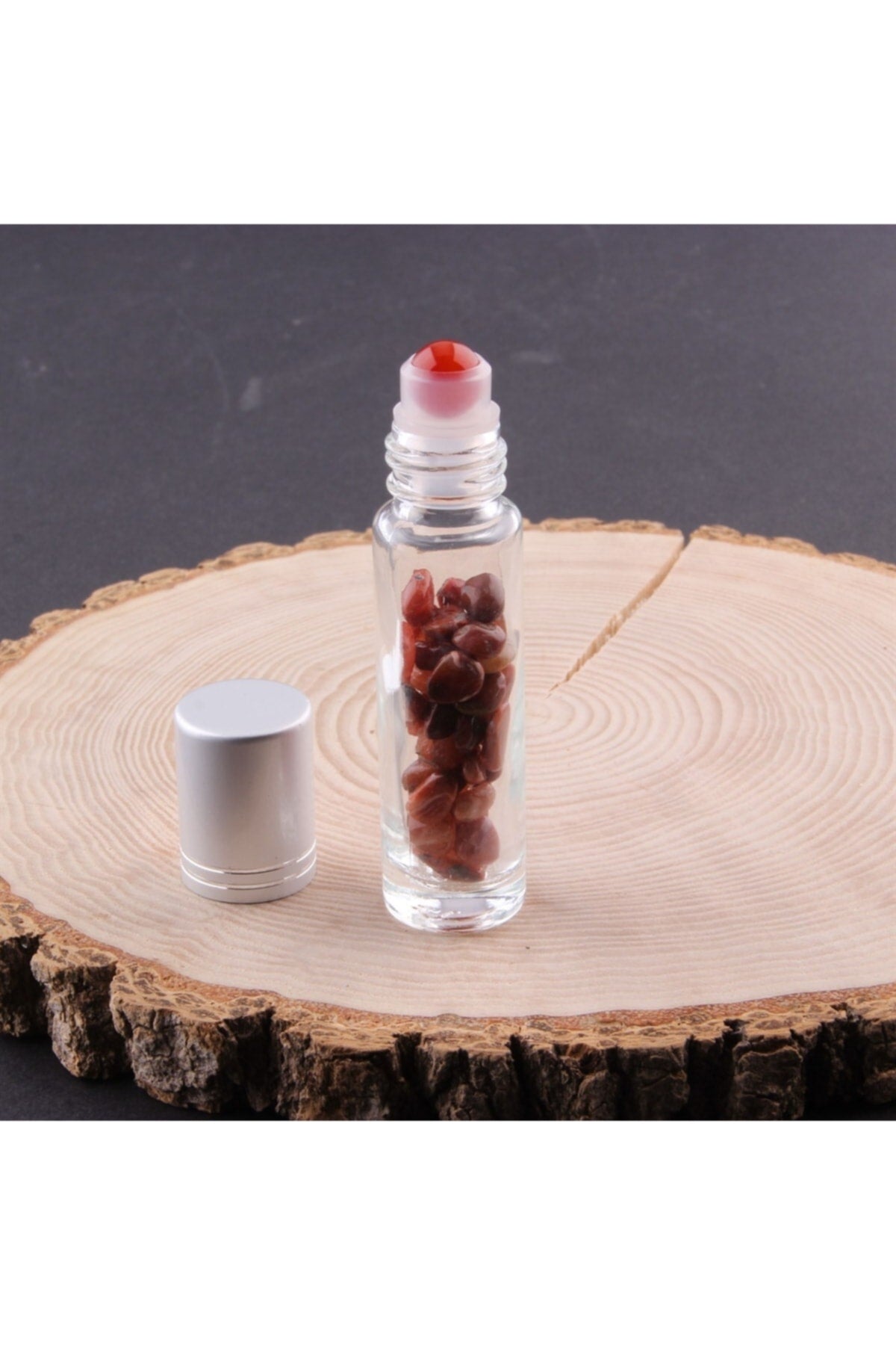 Sertifikalı Akik Taşı Doğal Taş Yüz Ve Cilt Esans Ve Yağ Şişesi - 10 Ml, 8 Cm Metal Kapak