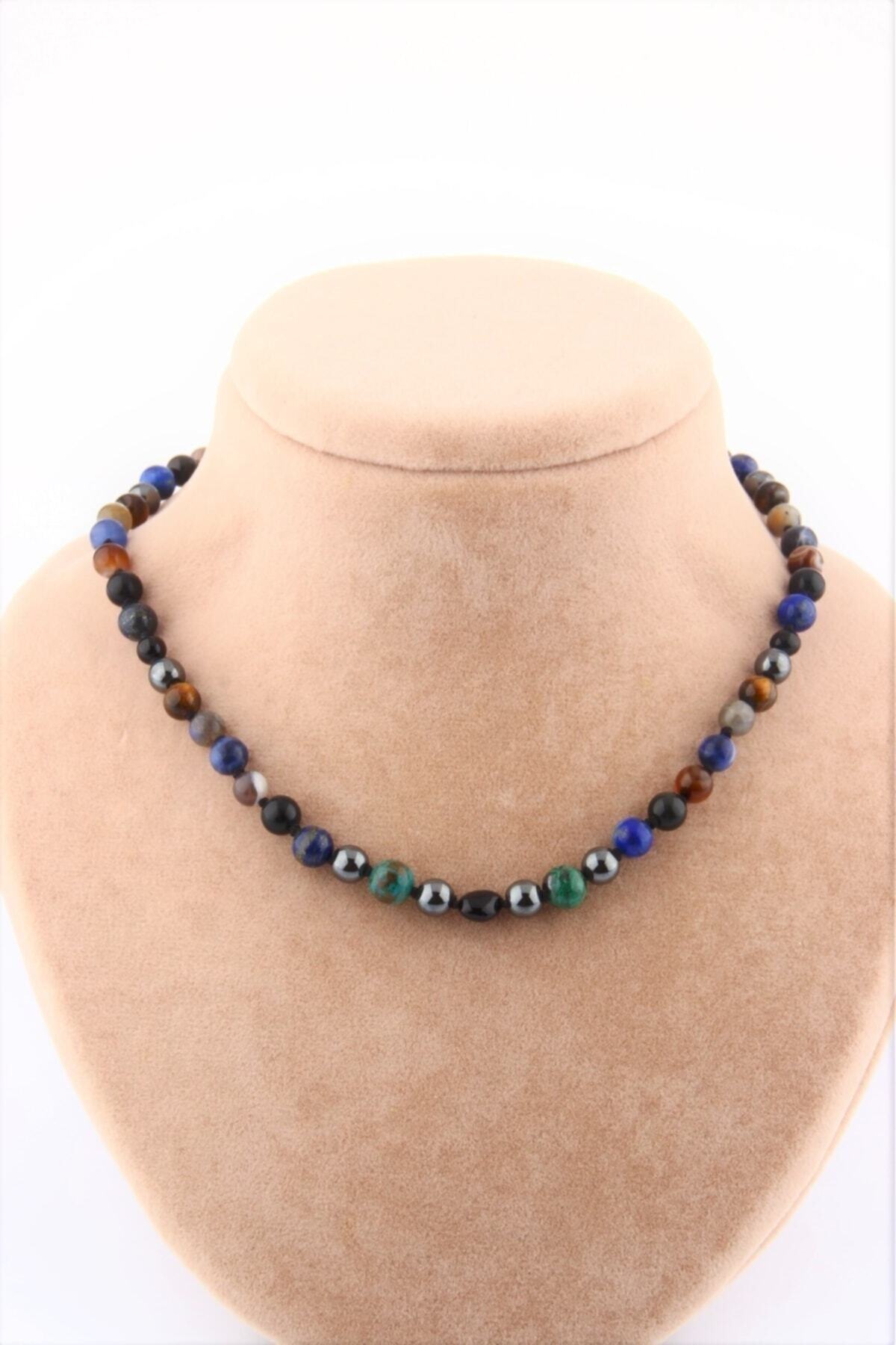 Erkek Öğrenci Kolye- Lapis, Sodalit, Kehribar, Labradorit, Kaplan Gözü, Krizokol, Akik, Obsidyen