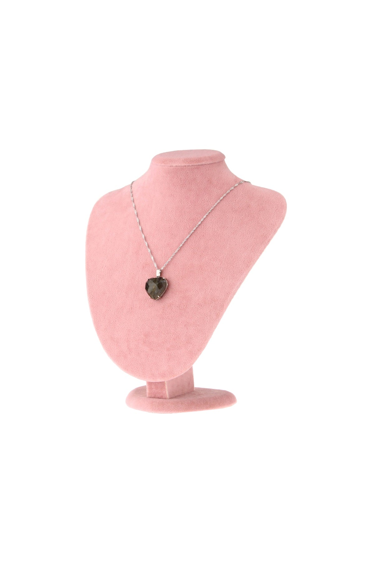 Sertifikalı Labradorite Doğaltaş Kalpli Kolye Ucu, Gümüş Zincirle Beraber M442