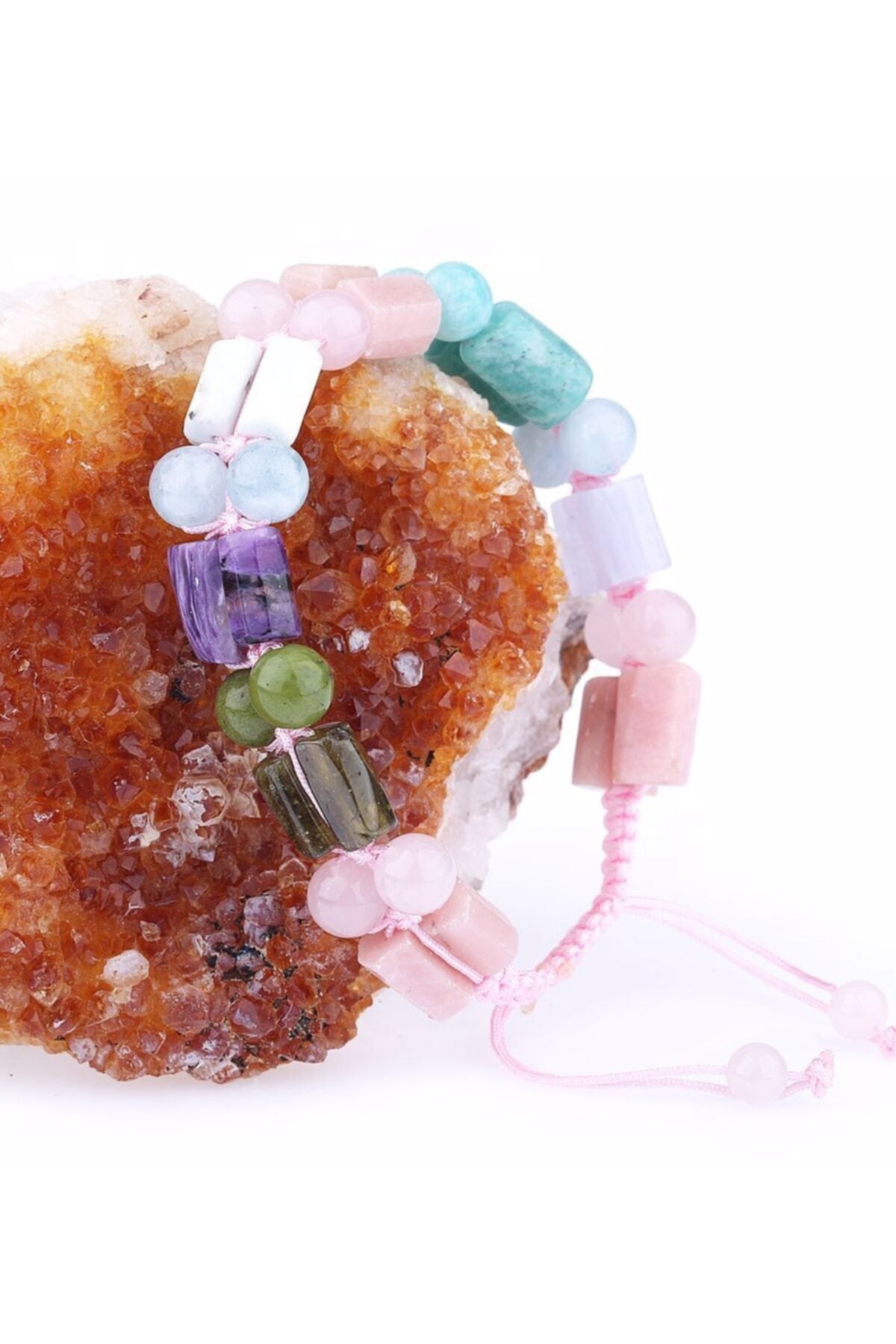 Sertifikalı Doğal Taş Bileklik - Larimar-çeroit-yeşil Lal-akuamarin-pembe Opal-amazonit