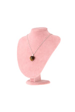 Sertifikalı Kaplan Gözü Doğaltaş Kalpli Kolye Ucu, Gümüş Zincirle Beraber M432