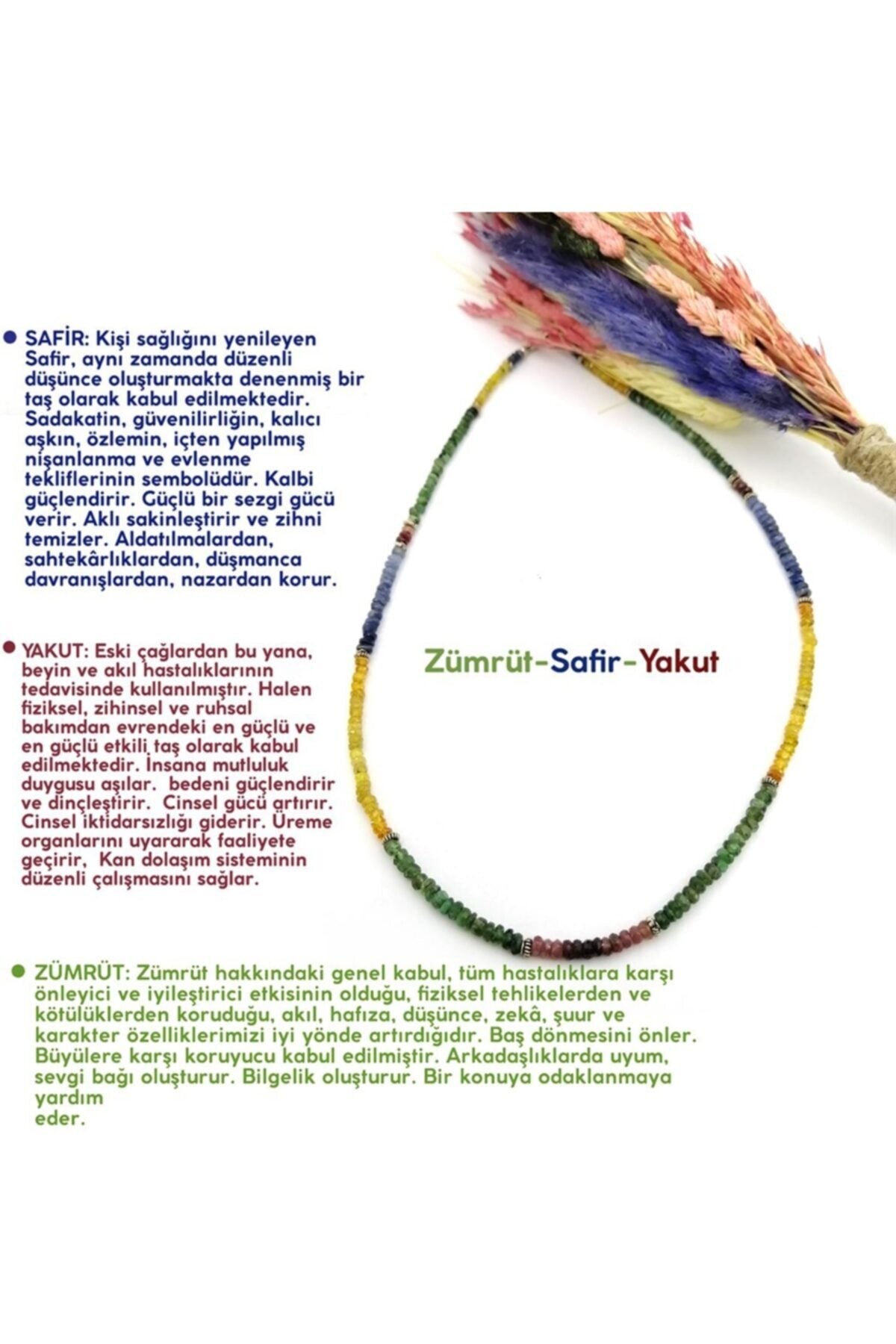 Sertifikalı Safir-yeşim-zümrüt Doğal Taş Kolye (ÖZEL MODEL)