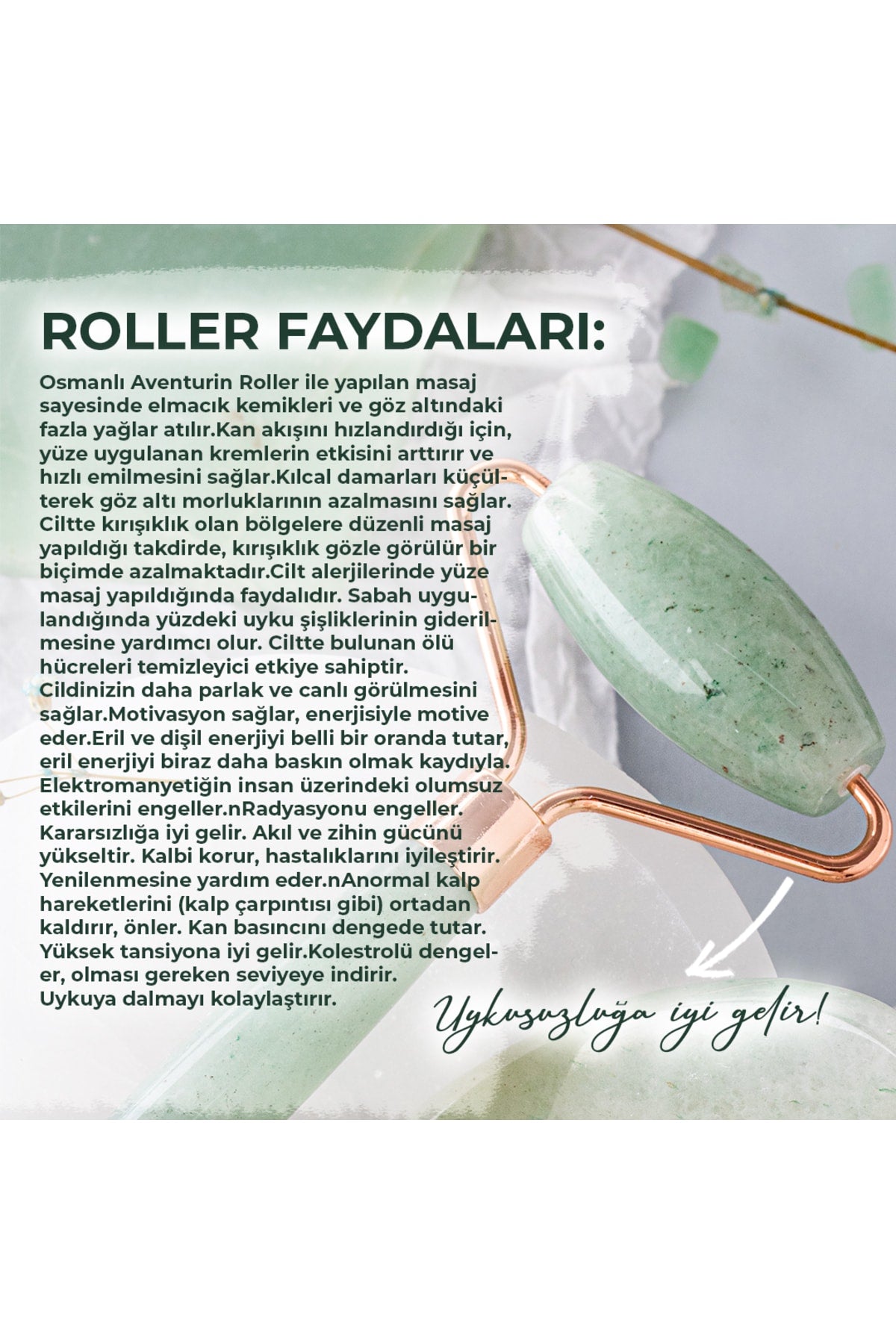 Sertifikalı Aventurin Doğal Taşı Roller Ve Kalpli Gua Sha Masaj Takımı